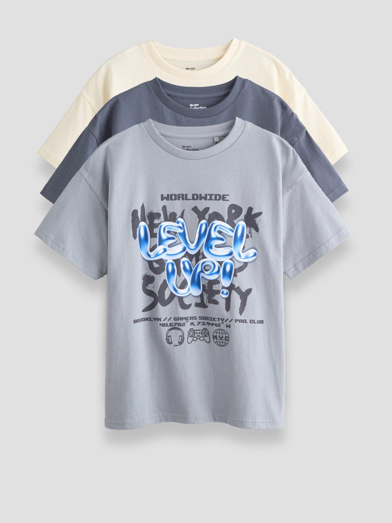 The Very Collection Boys Cotton Rich 3 Pack Graphic Basic T-shirts - Multi