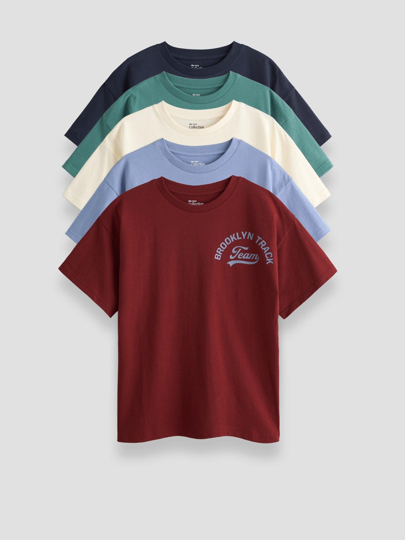 The Very Collection Boys Cotton Rich 5 Pack Basic T-Shirts - Multi