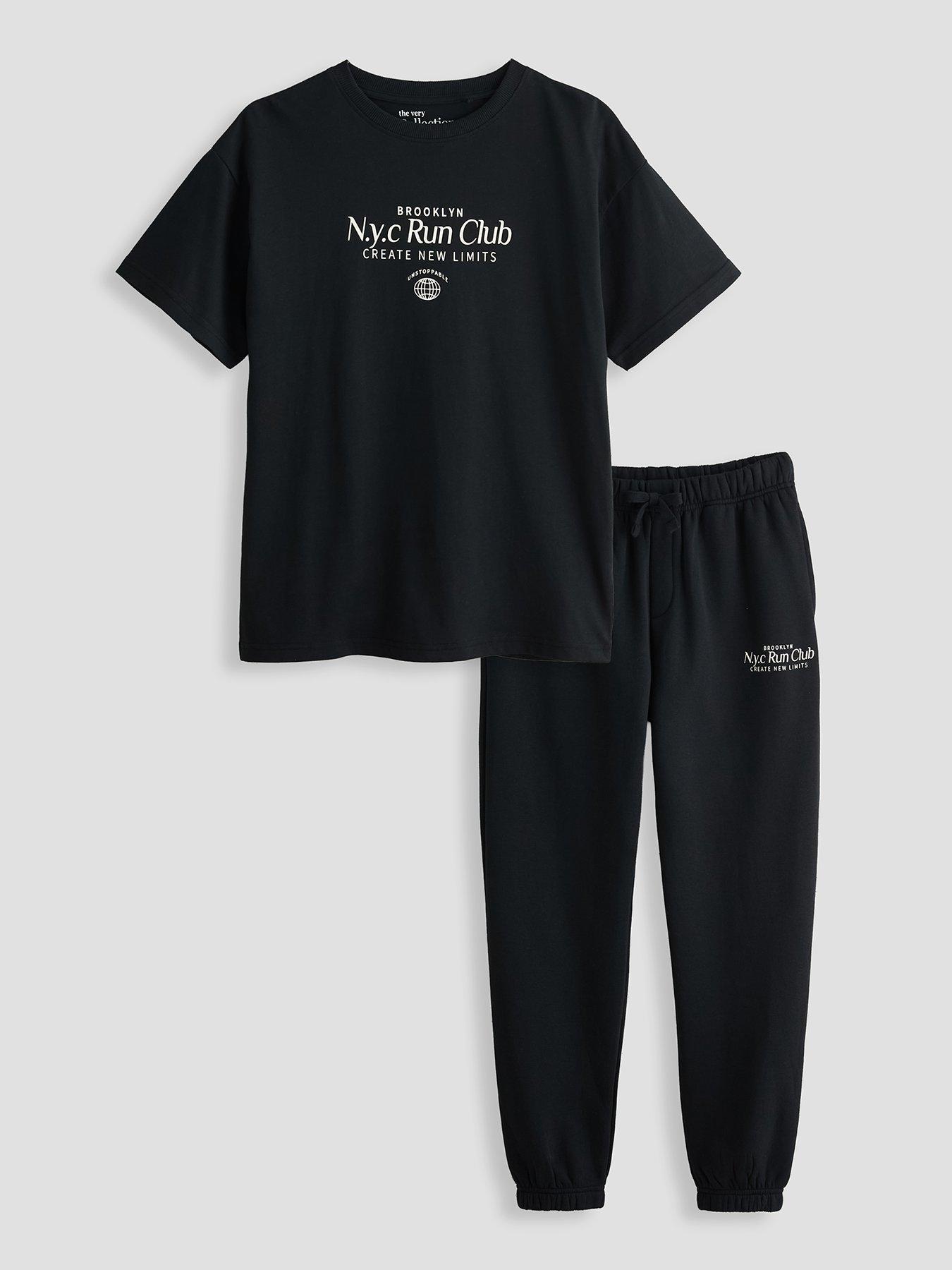 The Very Collection Boys NYC Run Club T-Shirt  &  Joggers Set - Black