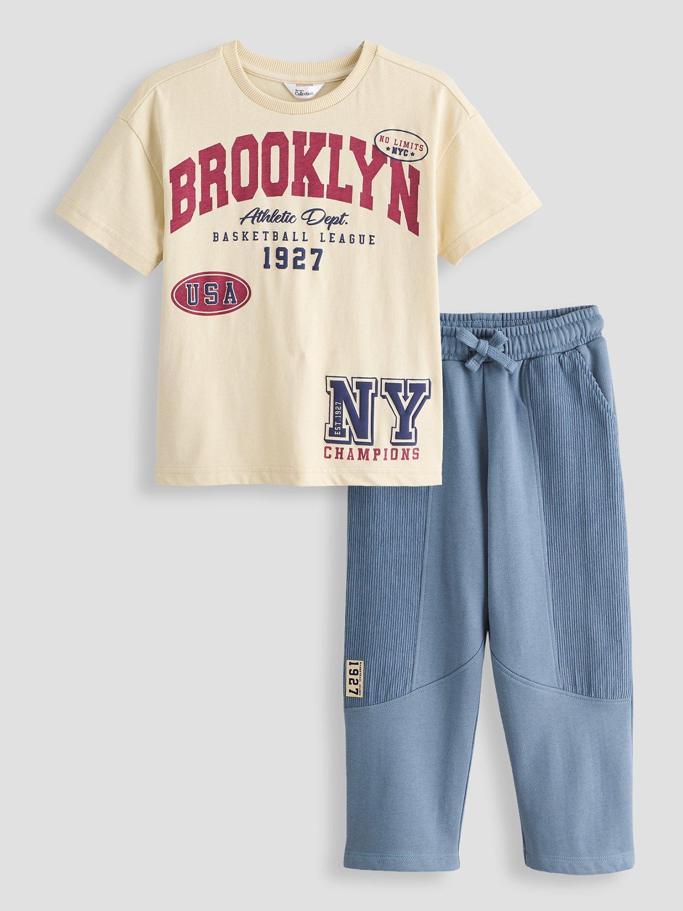 The Very Collection Boys Brooklyn Varsity T-shirt And Joggers Basic Outfit Set - Blue