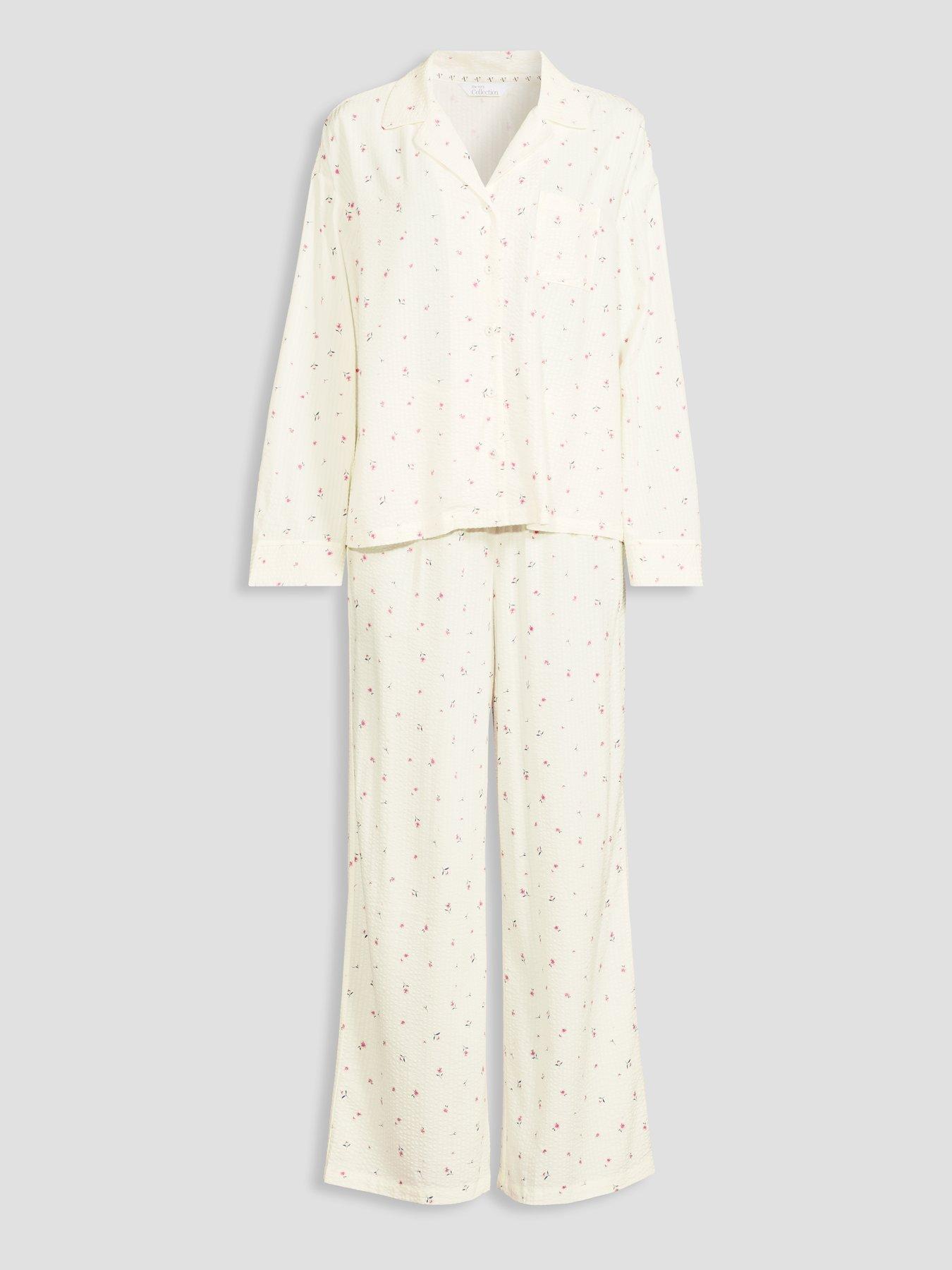 Image 7 of 7 of The Very Collection Woven Ditsy Floral Revere Pyjama Set - Cream