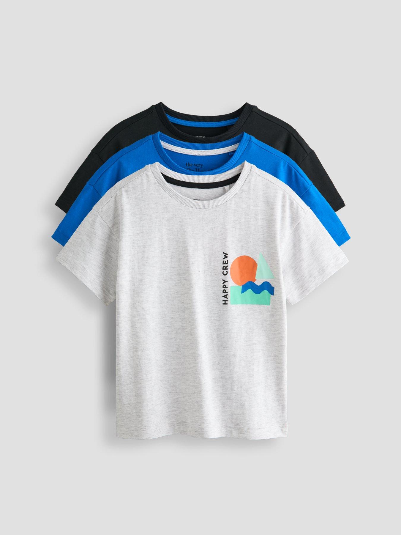The Very Collection Boys 3 Pack Happy Crew Slogan Print T-shirts - Multi