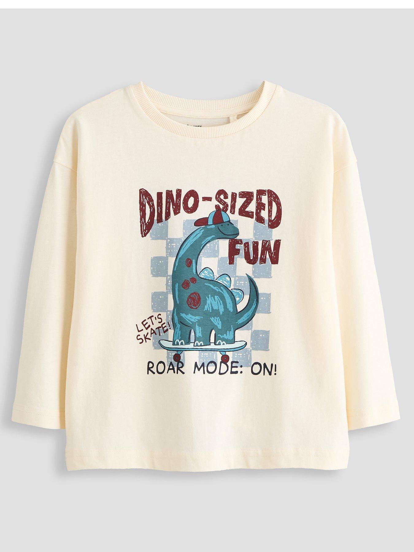 The Very Collection Boys Dino Long Sleeve Graphic Basic T-shirt - White