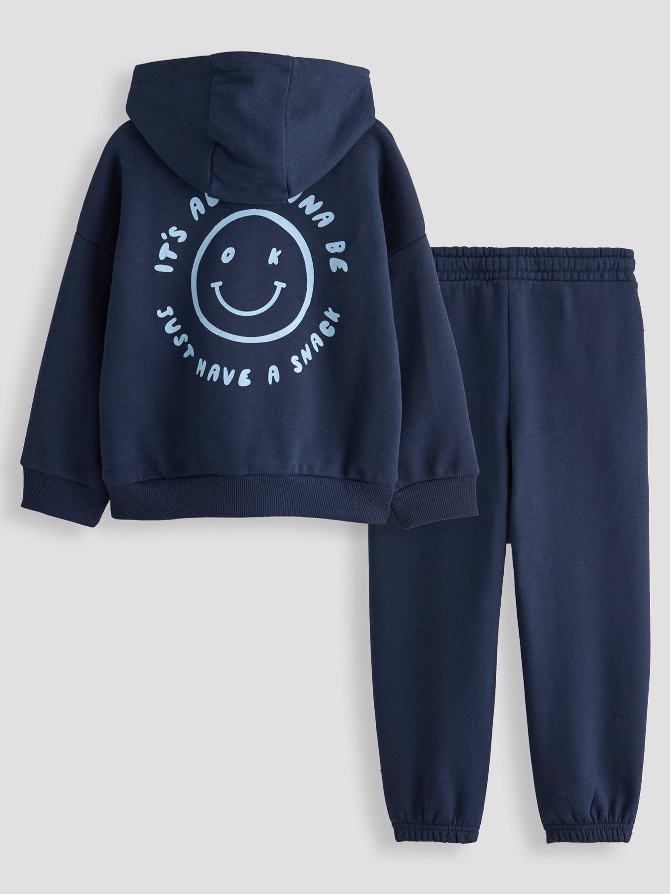 The Very Collection Boys Smile Back Graphic Hoodie And Joggers Outfit Set - Navy