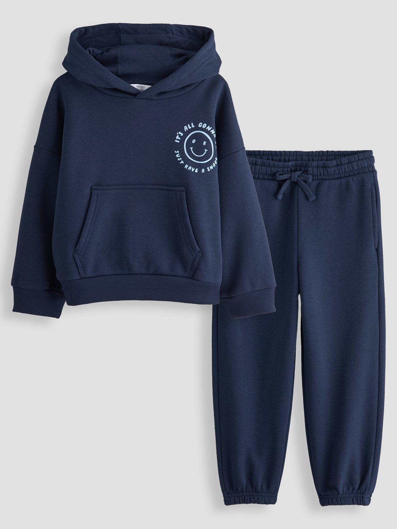 Image 2 of 5 of The Very Collection Boys Smile Back Graphic Hoodie And Joggers Outfit Set - Navy