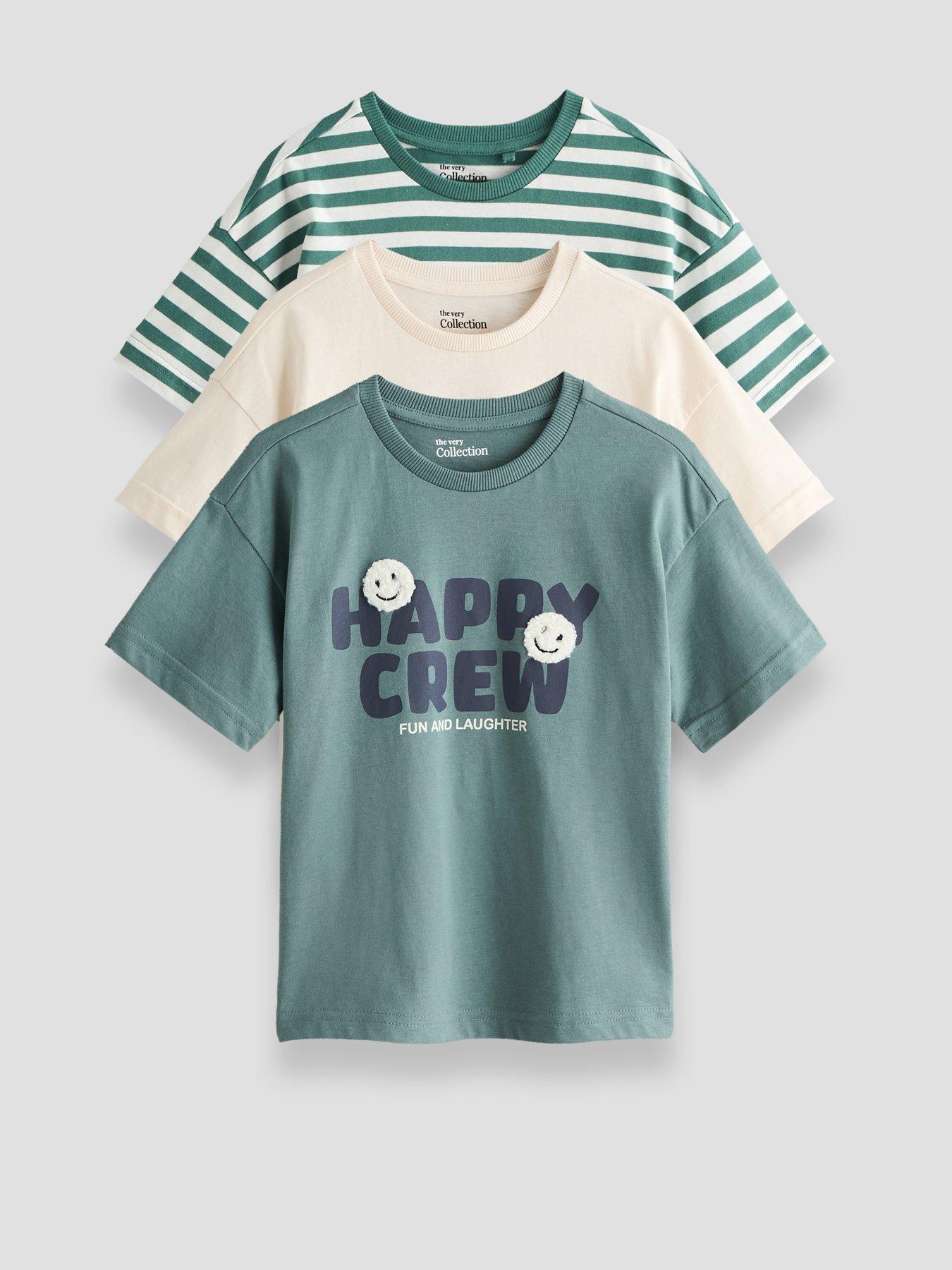 The Very Collection Boys' Cotton Rich 3 Pack Graphic and Stripe T-Shirts - Multi