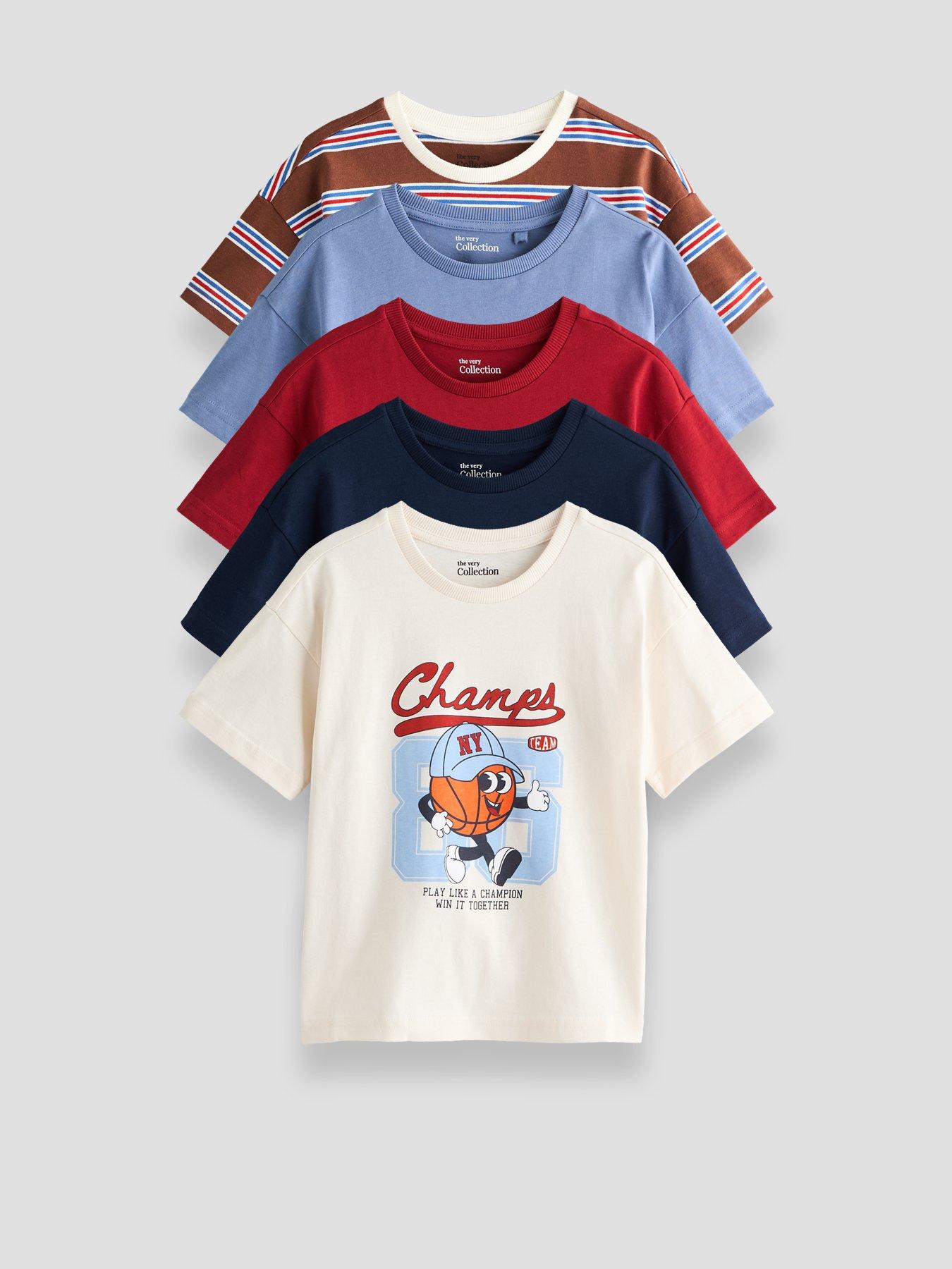 The Very Collection Boys Cotton Rich 5 Pack Basic T-Shirts - Multi