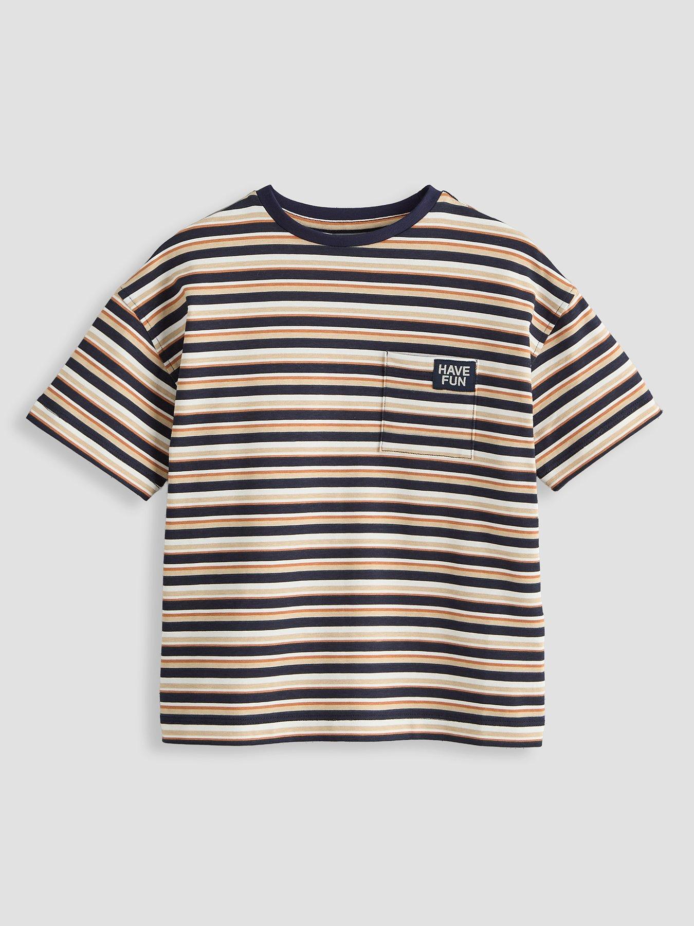 The Very Collection Boys Stripe Pocket Detail Basic T-Shirt - Navy
