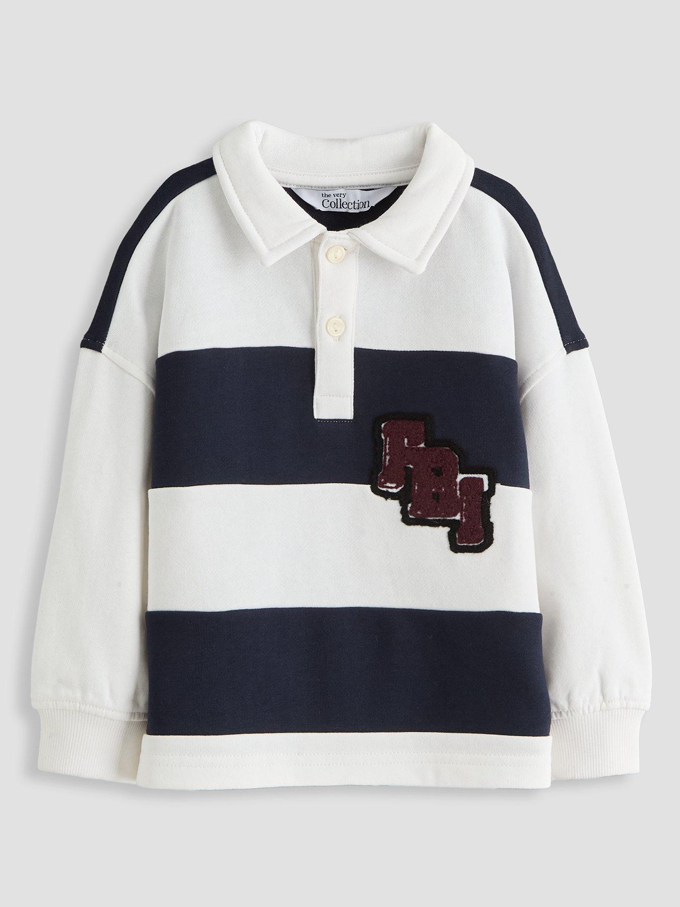 The Very Collection Boys Varsity Stripe Rugby Sweat Basic Polo Shirt - Multi