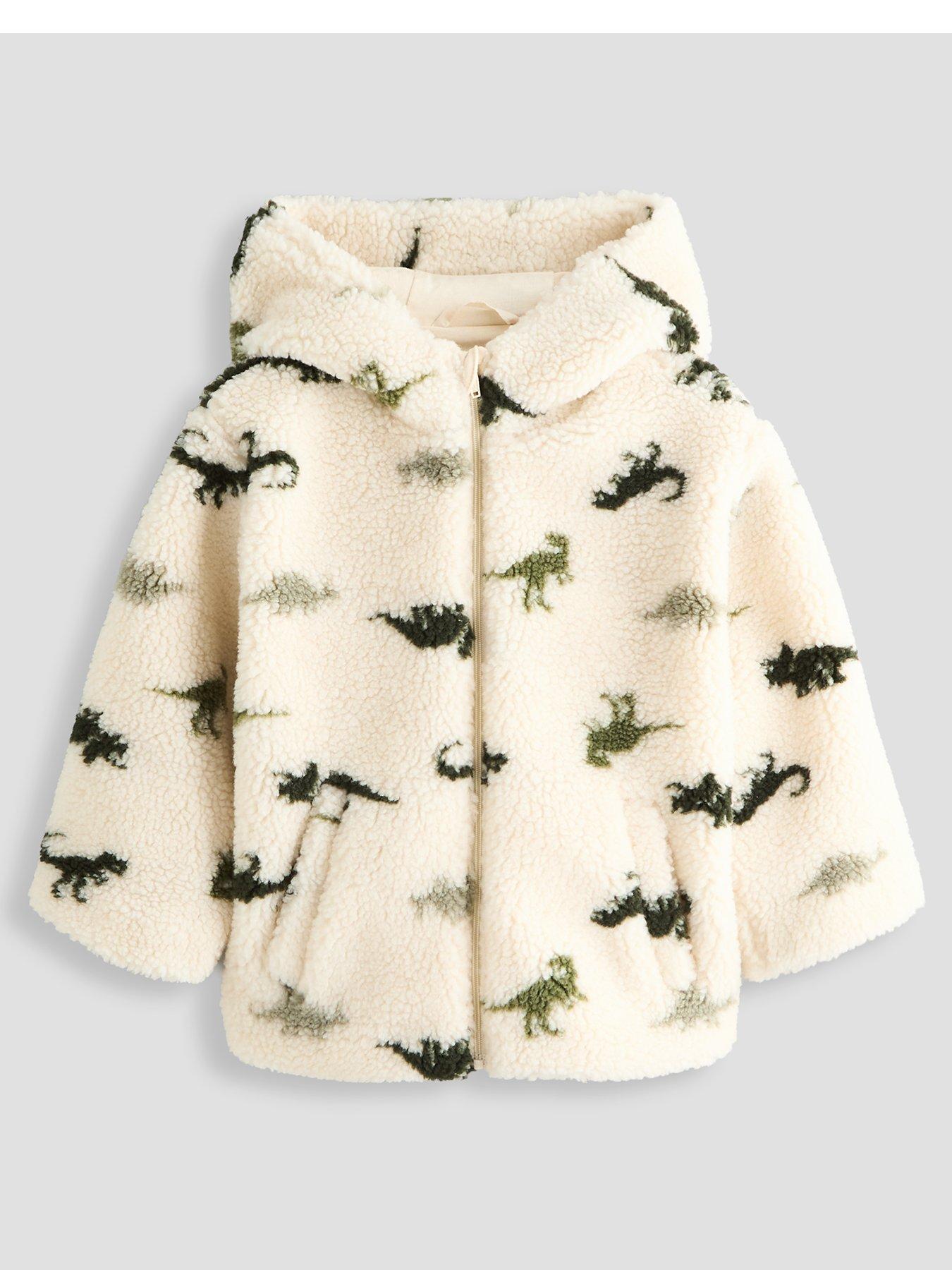 Image 1 of 5 of The Very Collection Boys' Dino Print Borg Hooded Jacket - Stone