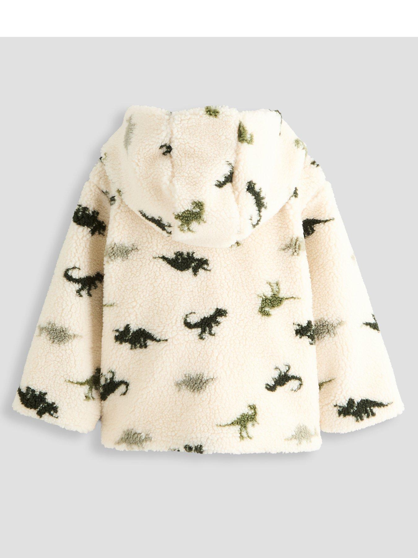 Image 2 of 5 of The Very Collection Boys' Dino Print Borg Hooded Jacket - Stone