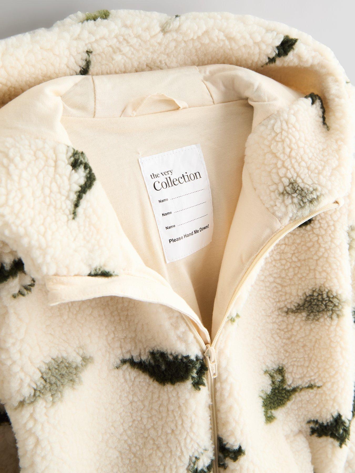 Image 3 of 5 of The Very Collection Boys' Dino Print Borg Hooded Jacket - Stone
