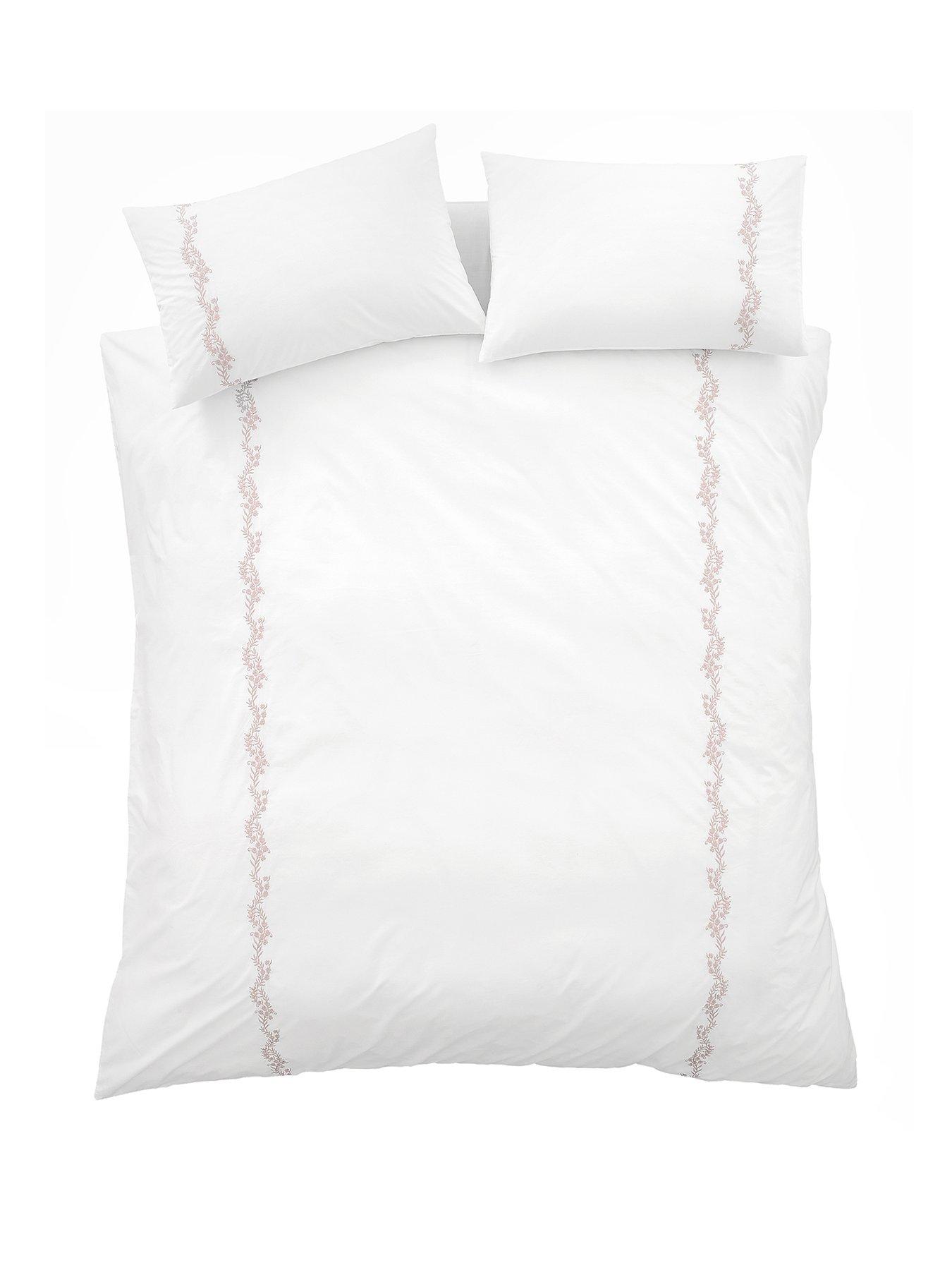 Image 2 of 5 of Bianca Camille Embroidered Floral 100% Cotton Duvet Set White / Pink