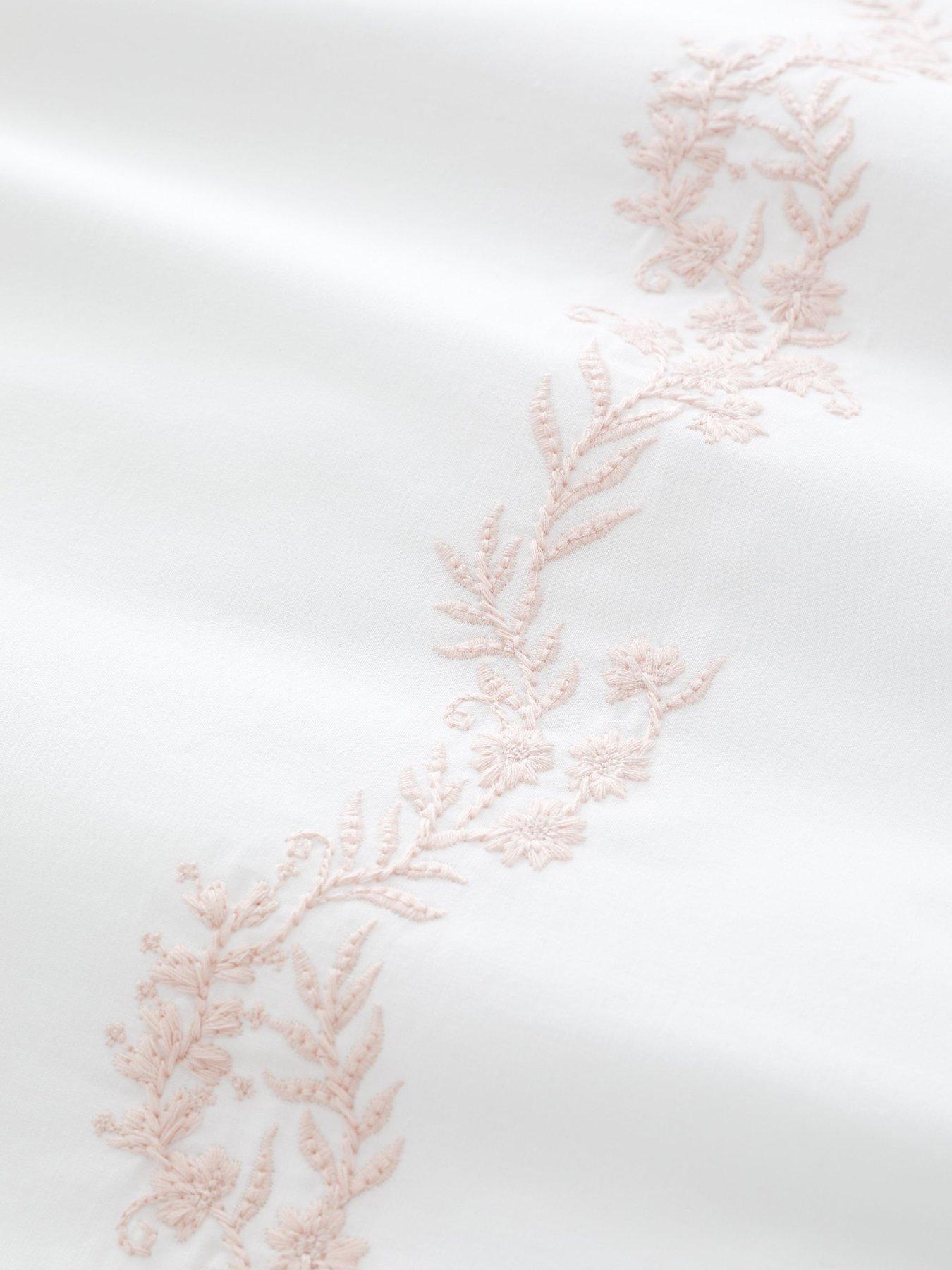 Image 4 of 5 of Bianca Camille Embroidered Floral 100% Cotton Duvet Set White / Pink