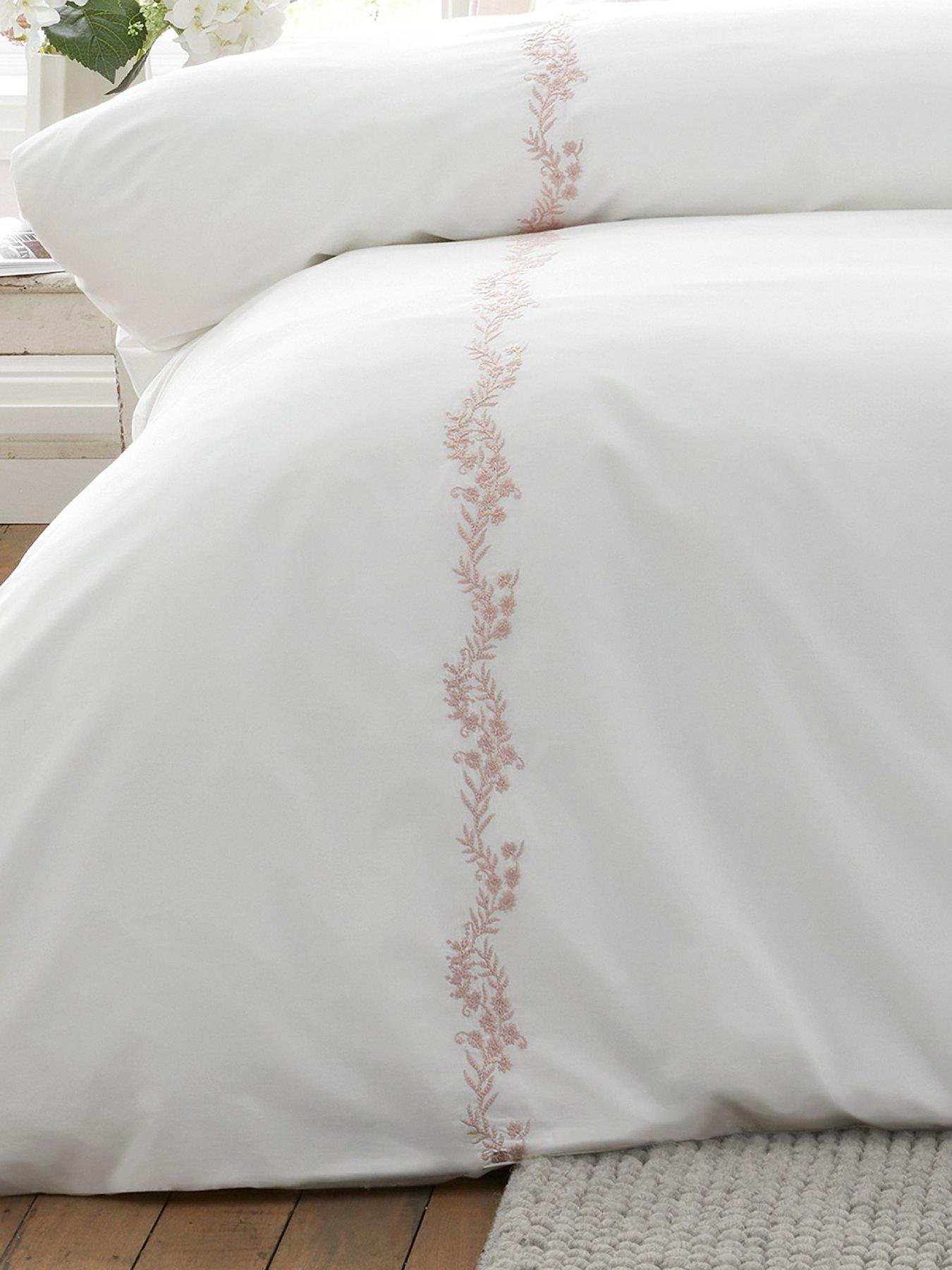 Image 5 of 5 of Bianca Camille Embroidered Floral 100% Cotton Duvet Set White / Pink