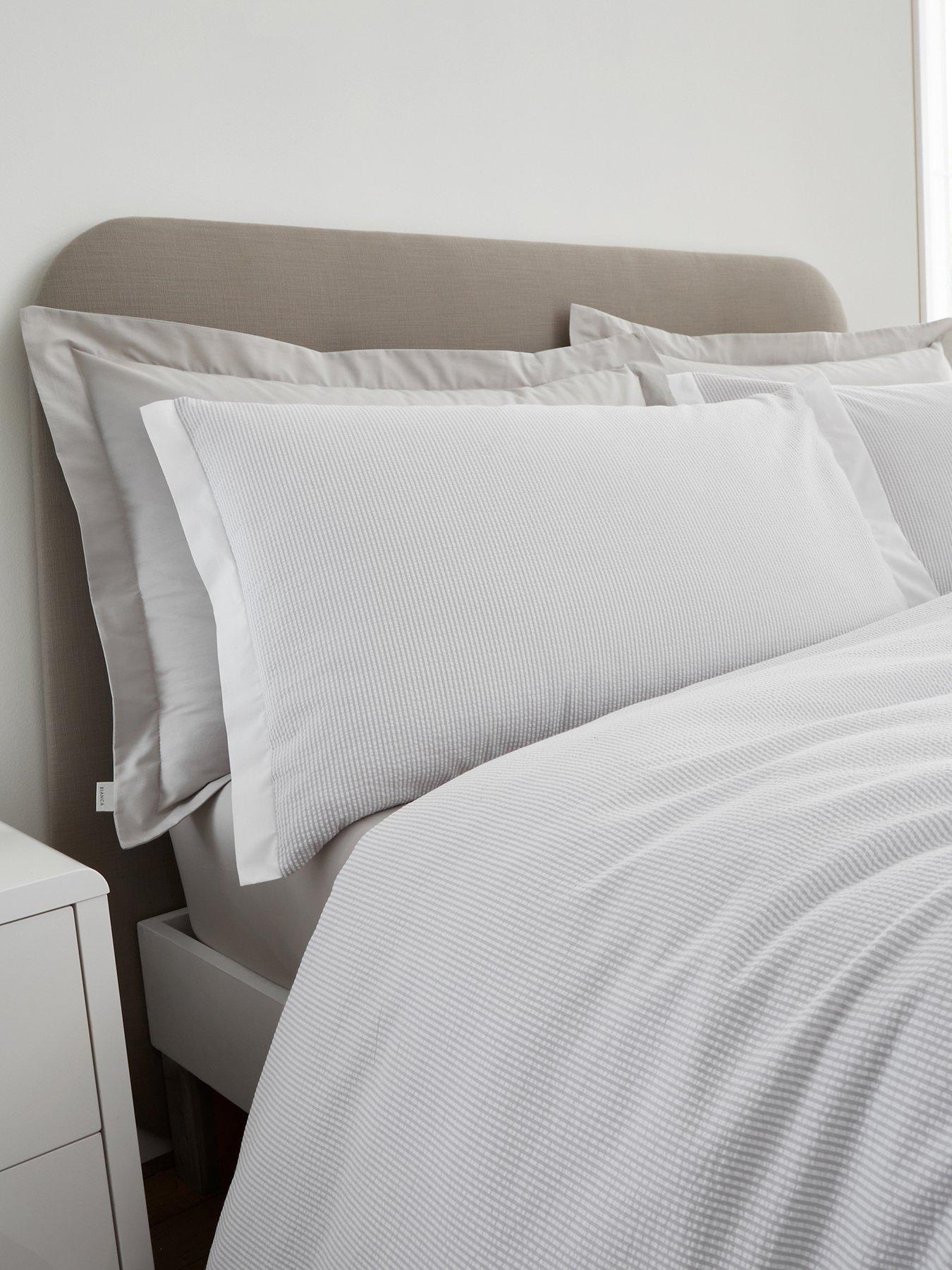 Image 4 of 7 of Bianca Seersucker Woven Stripe Duvet Set Grey