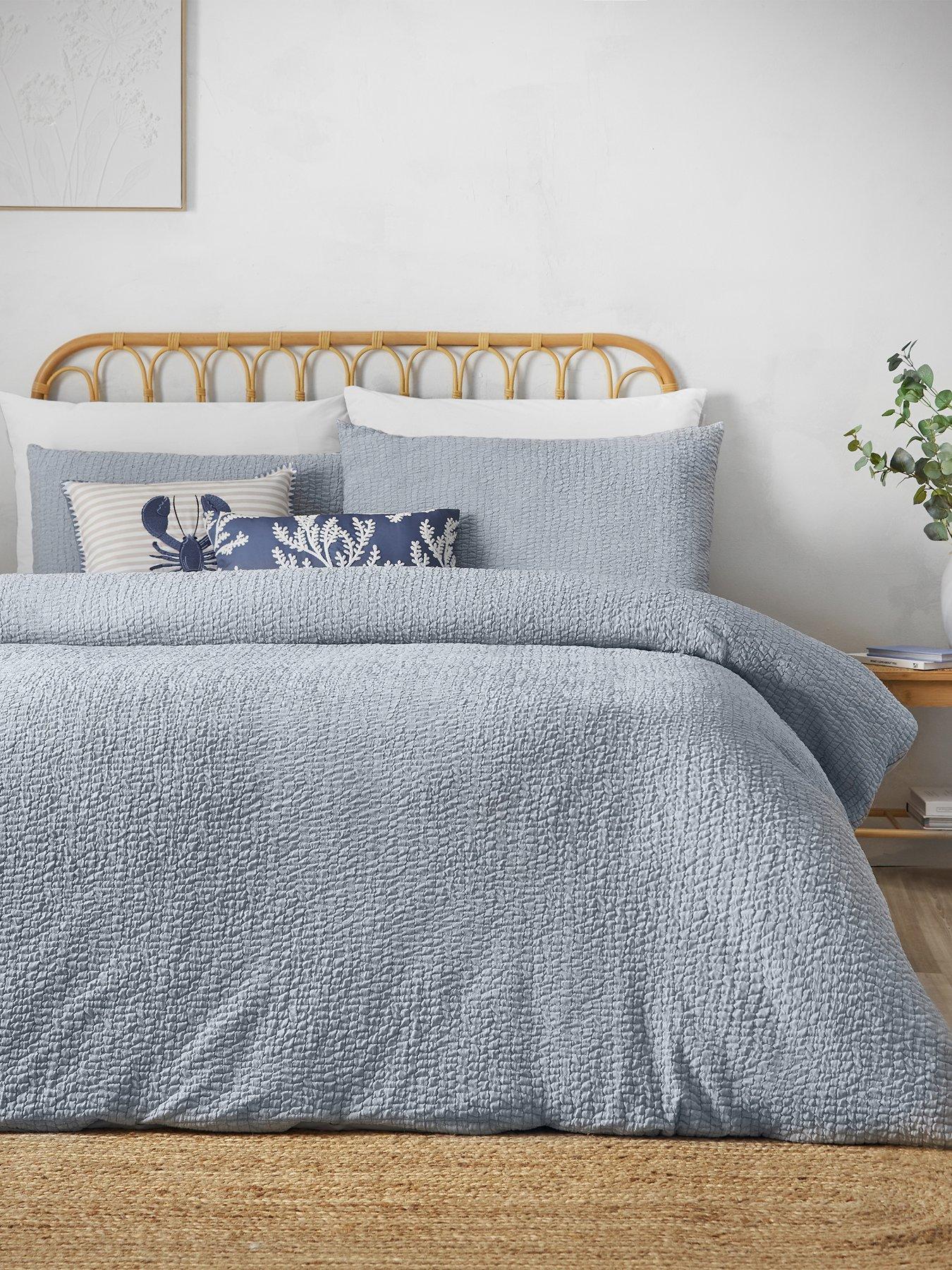 Image 1 of 5 of Catherine Lansfield Crinkle Seersucker Duvet Set Blue