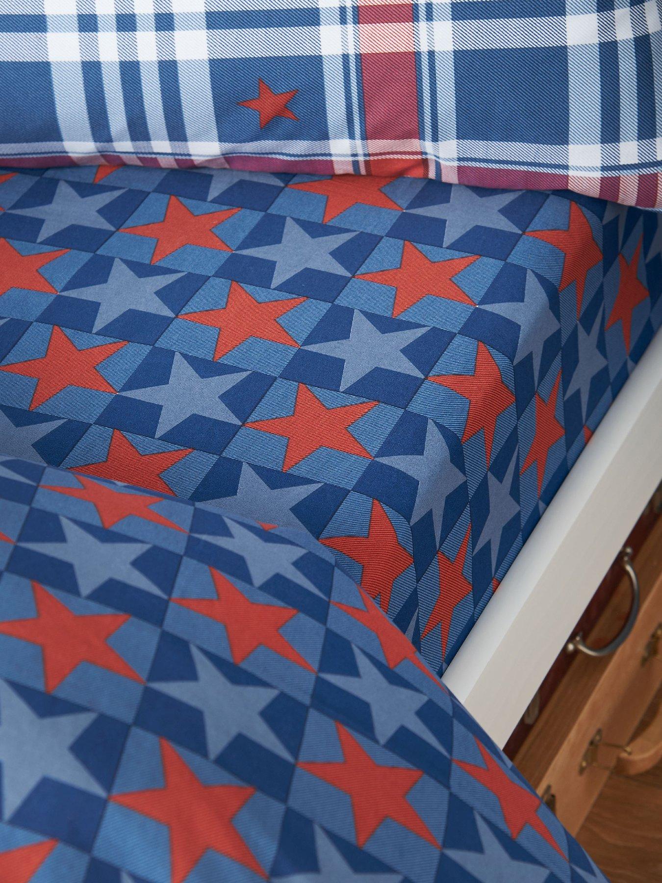 Catherine Lansfield Stars And Check Fitted Sheet Blue