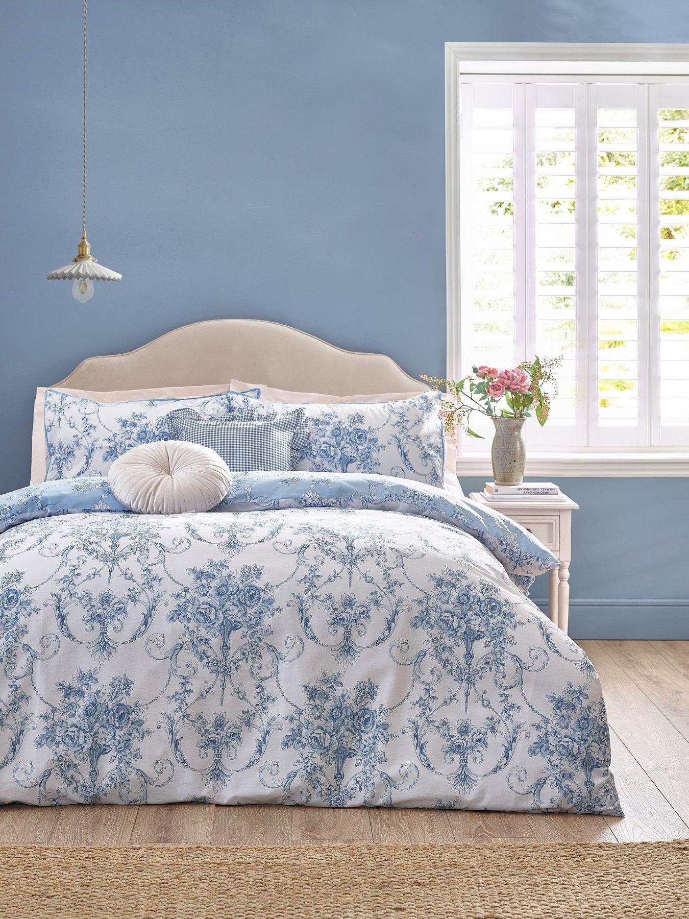 Catherine Lansfield Antoinette Damask Floral Duvet Set Blue