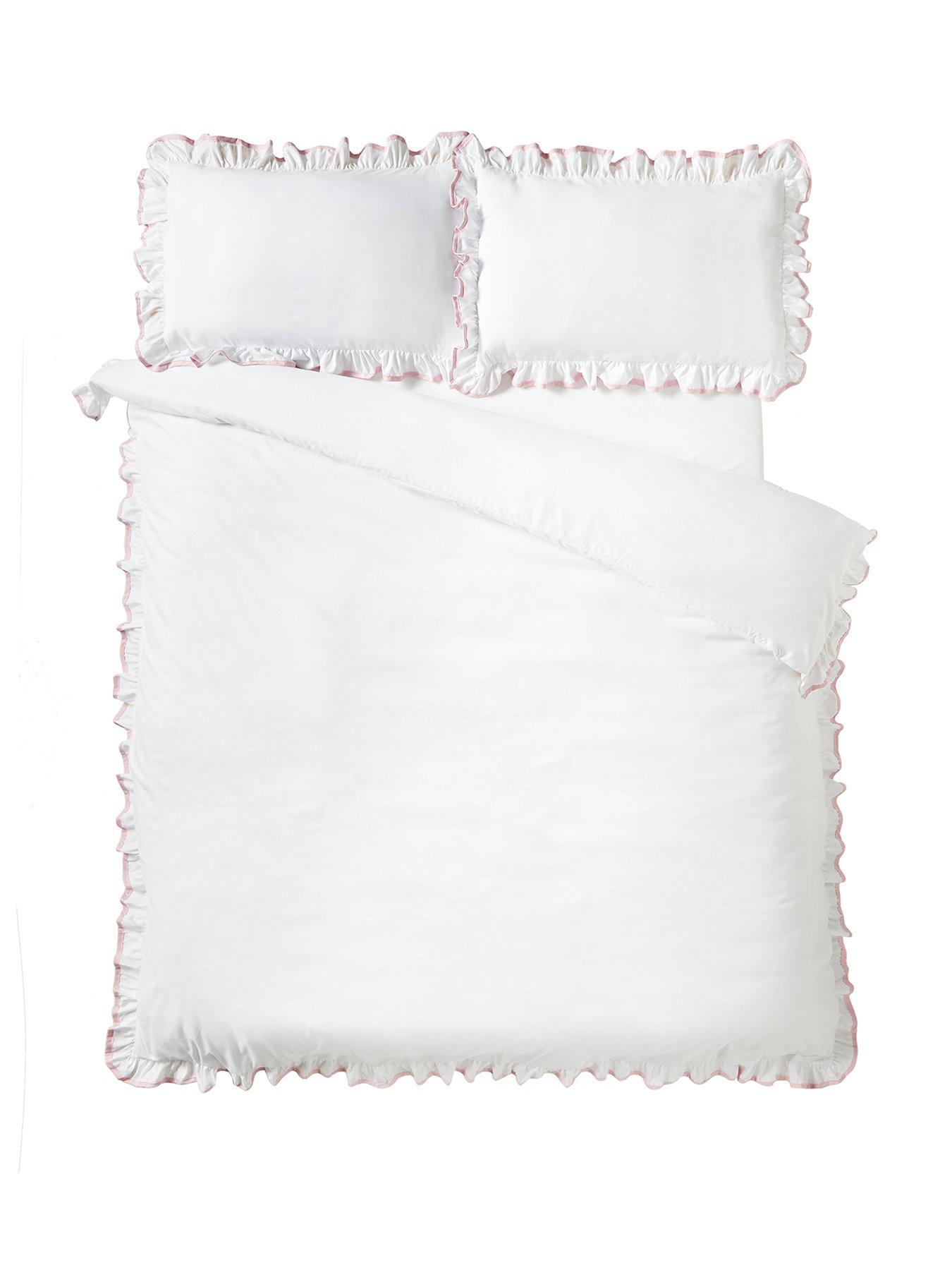 Image 2 of 4 of Catherine Lansfield So Soft Mono Frill Duvet Set White/Pink