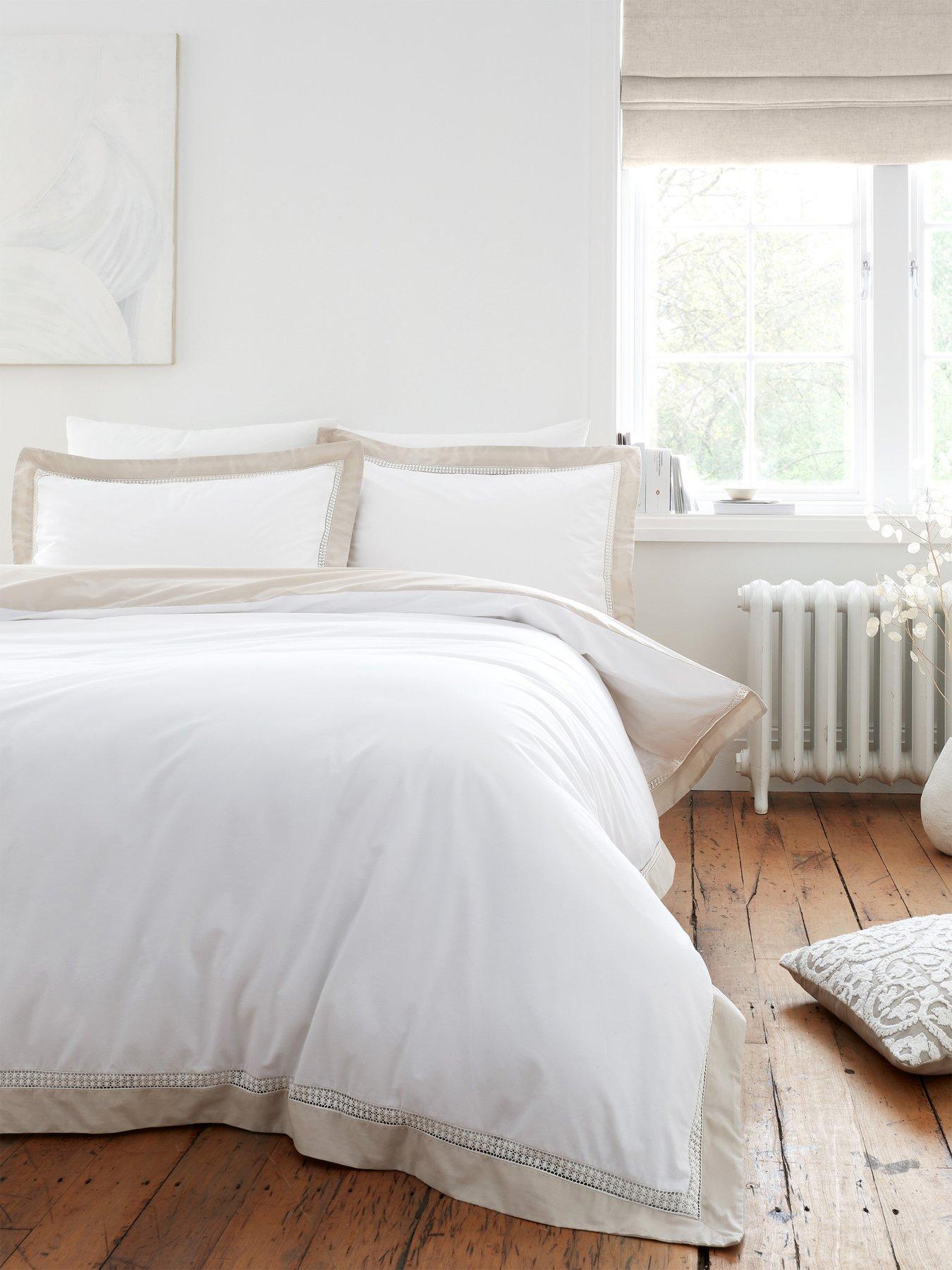 Bianca Oxford Lace Trim 100% Cotton Duvet Cover Set Natural
