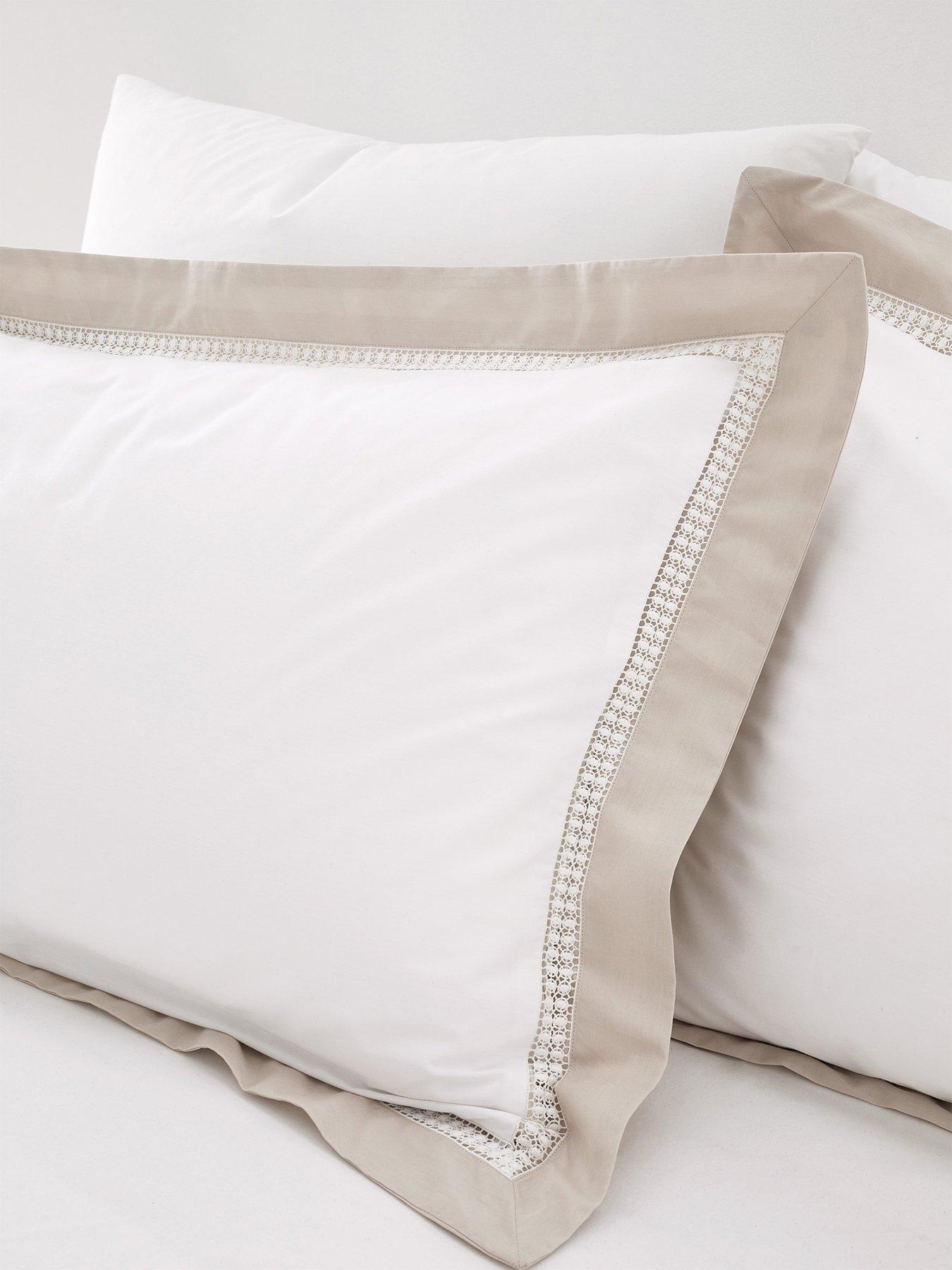  image of bianca-oxford-lace-trim-100-cotton-duvet-cover-set-natural
