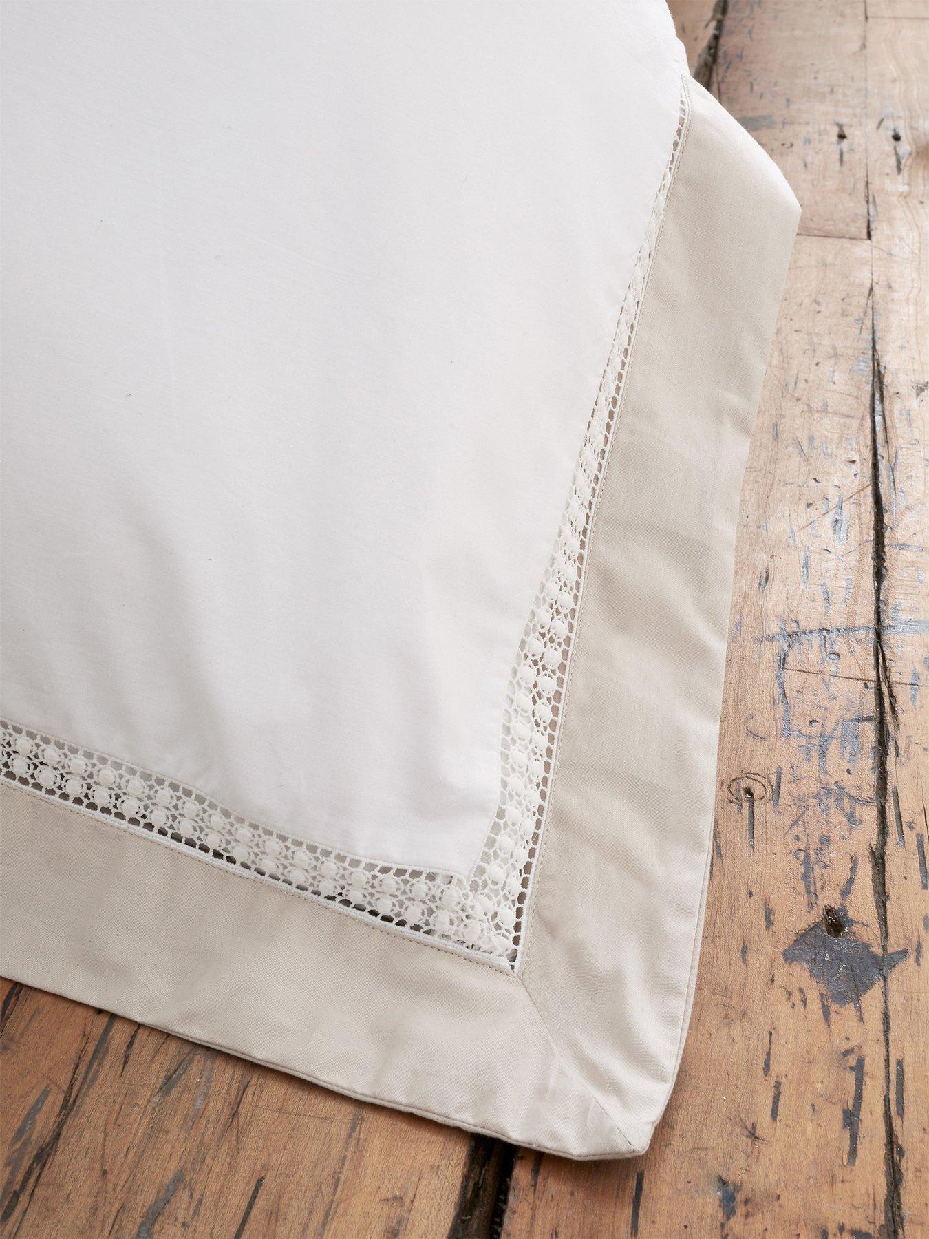  image of bianca-oxford-lace-trim-100-cotton-duvet-cover-set-natural