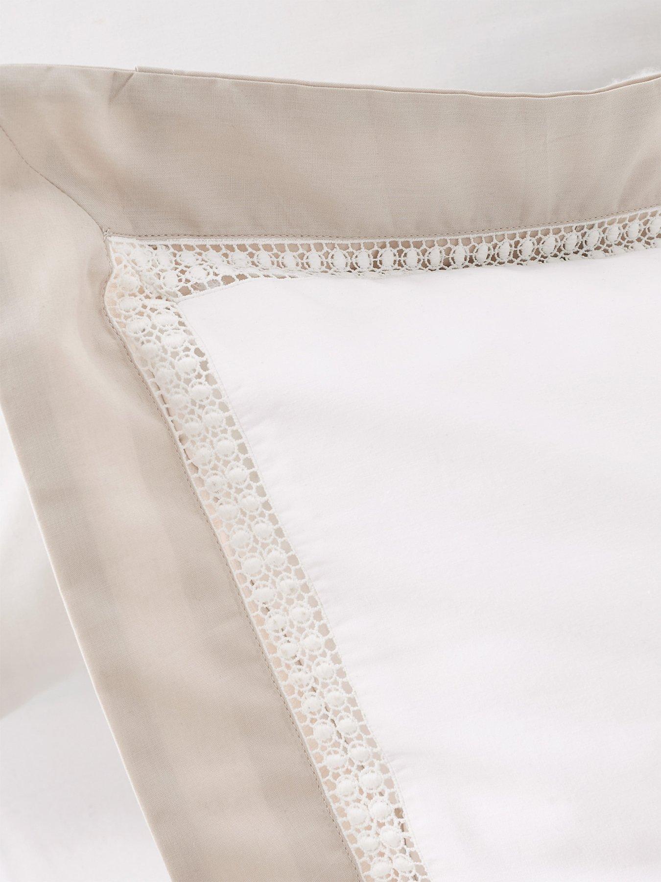  image of bianca-oxford-lace-trim-100-cotton-duvet-cover-set-natural