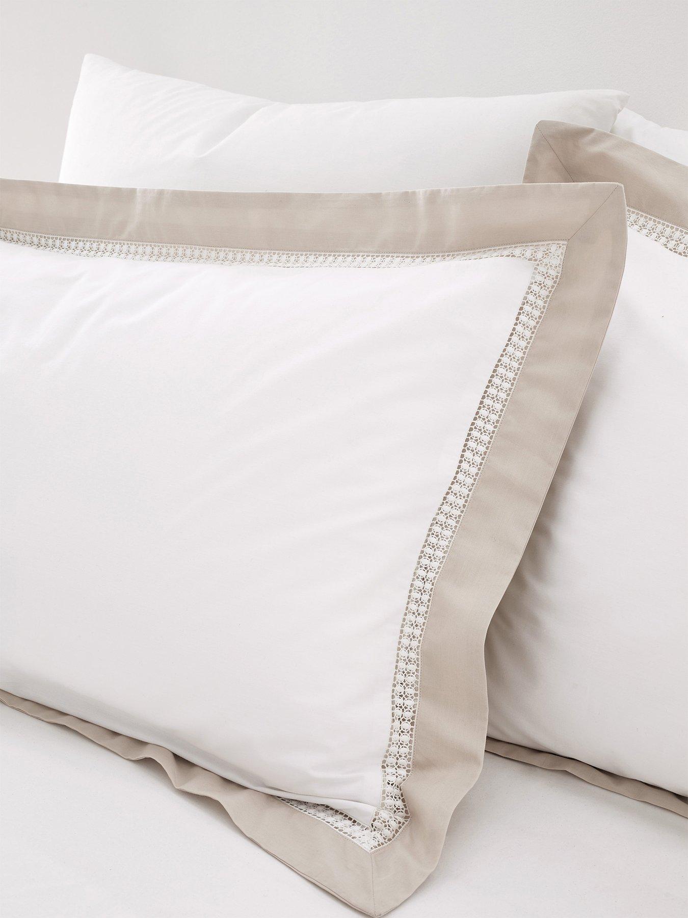  image of bianca-oxford-lace-trim-100-cotton-duvet-cover-set-natural
