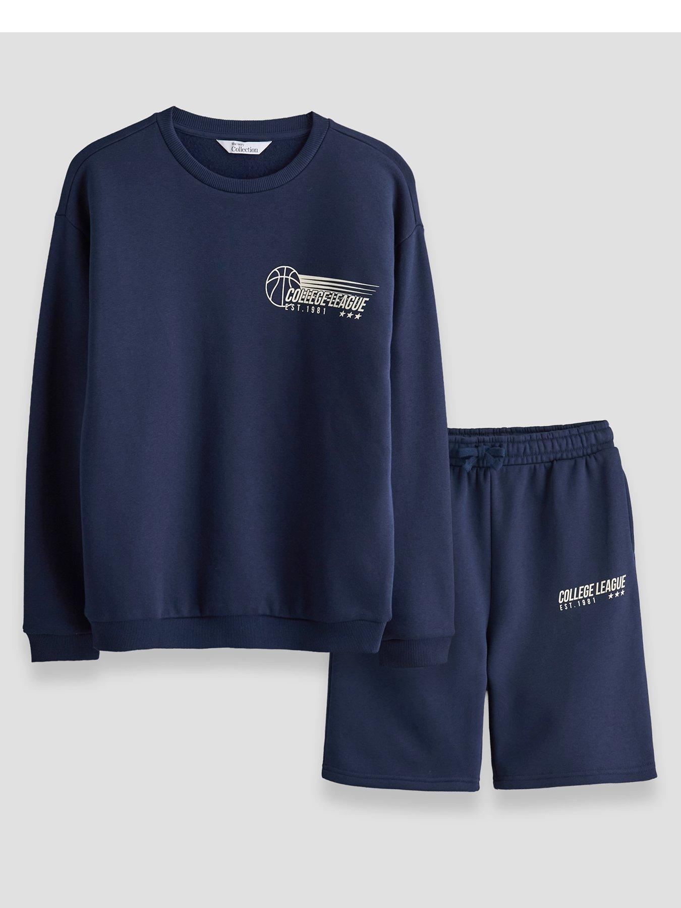 The Very Collection Boys Graphic Jumper  &  Shorts Set - Navy