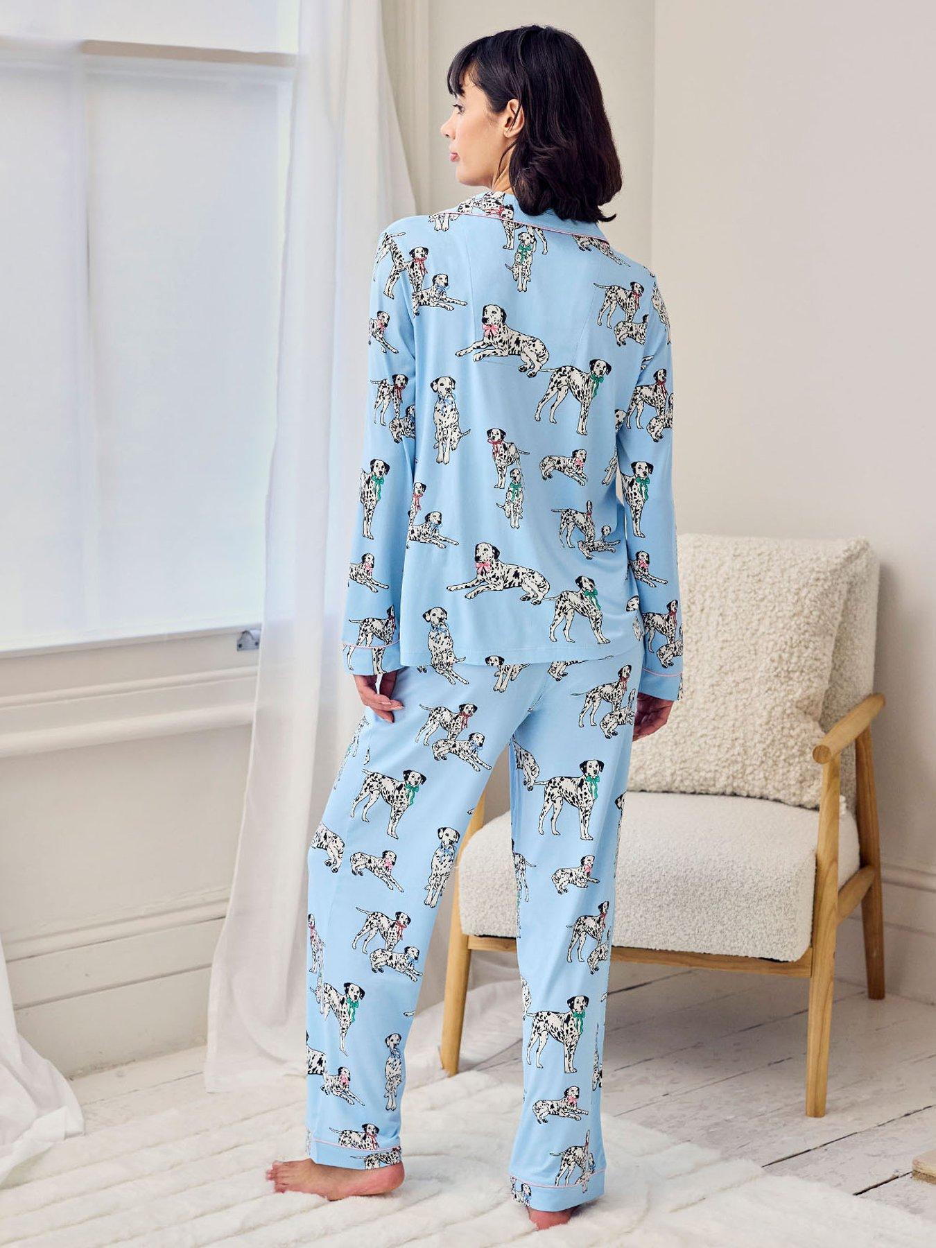 Image 2 of 7 of CHELSEA PEERS Dalmation Dogs Print Long Pyjama Set - Blue