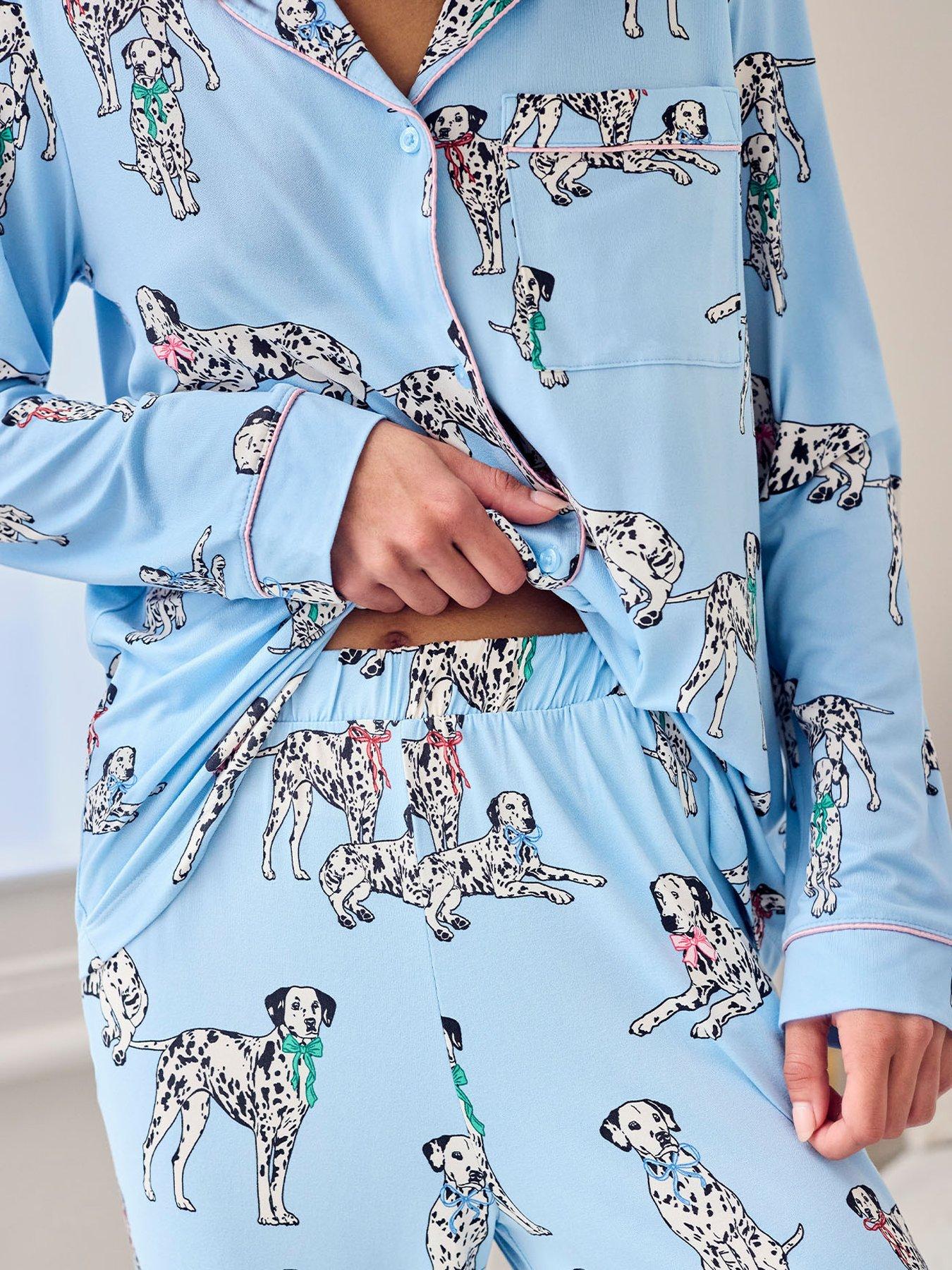 Image 4 of 7 of CHELSEA PEERS Dalmation Dogs Print Long Pyjama Set - Blue