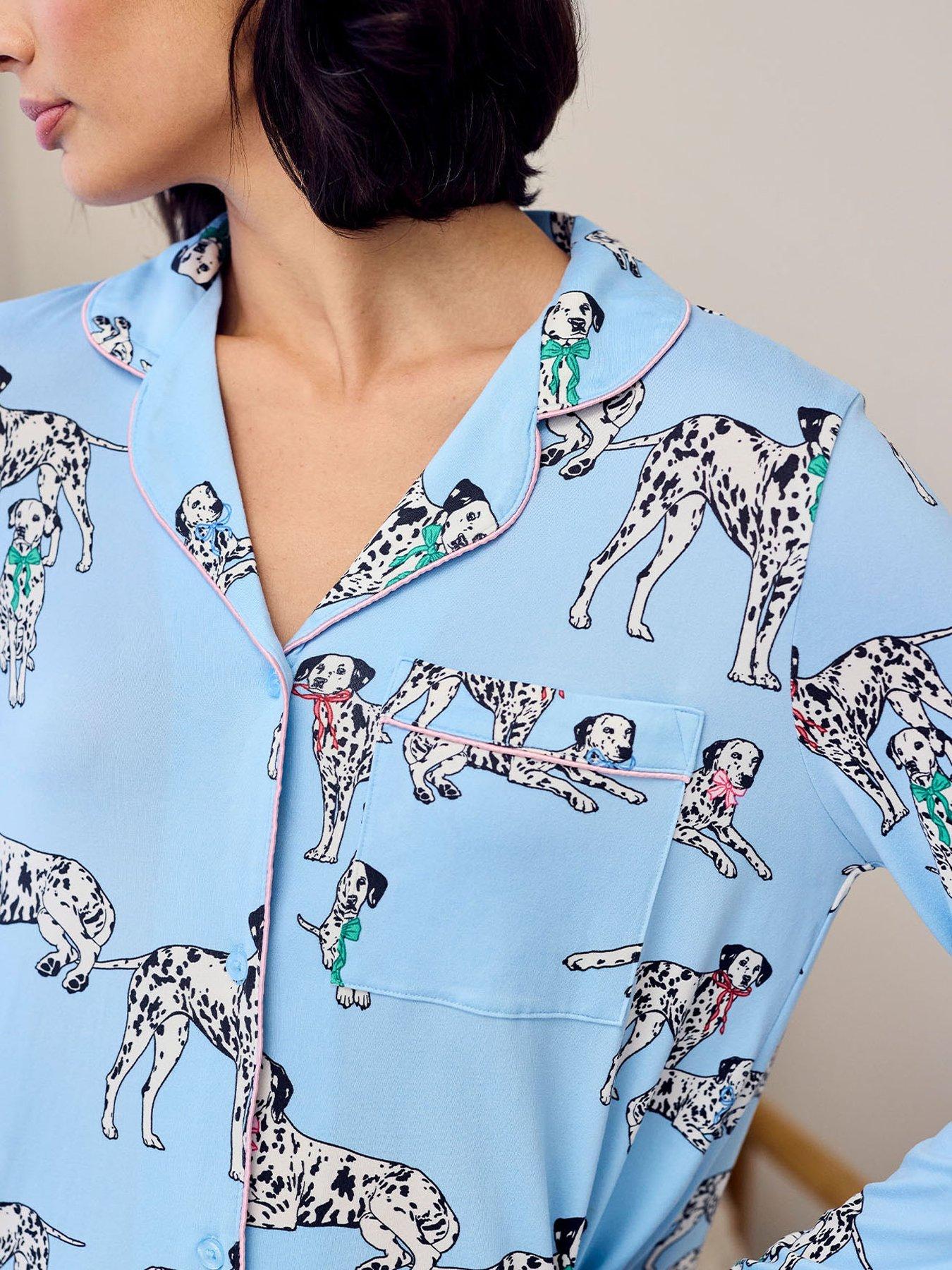 Image 5 of 7 of CHELSEA PEERS Dalmation Dogs Print Long Pyjama Set - Blue