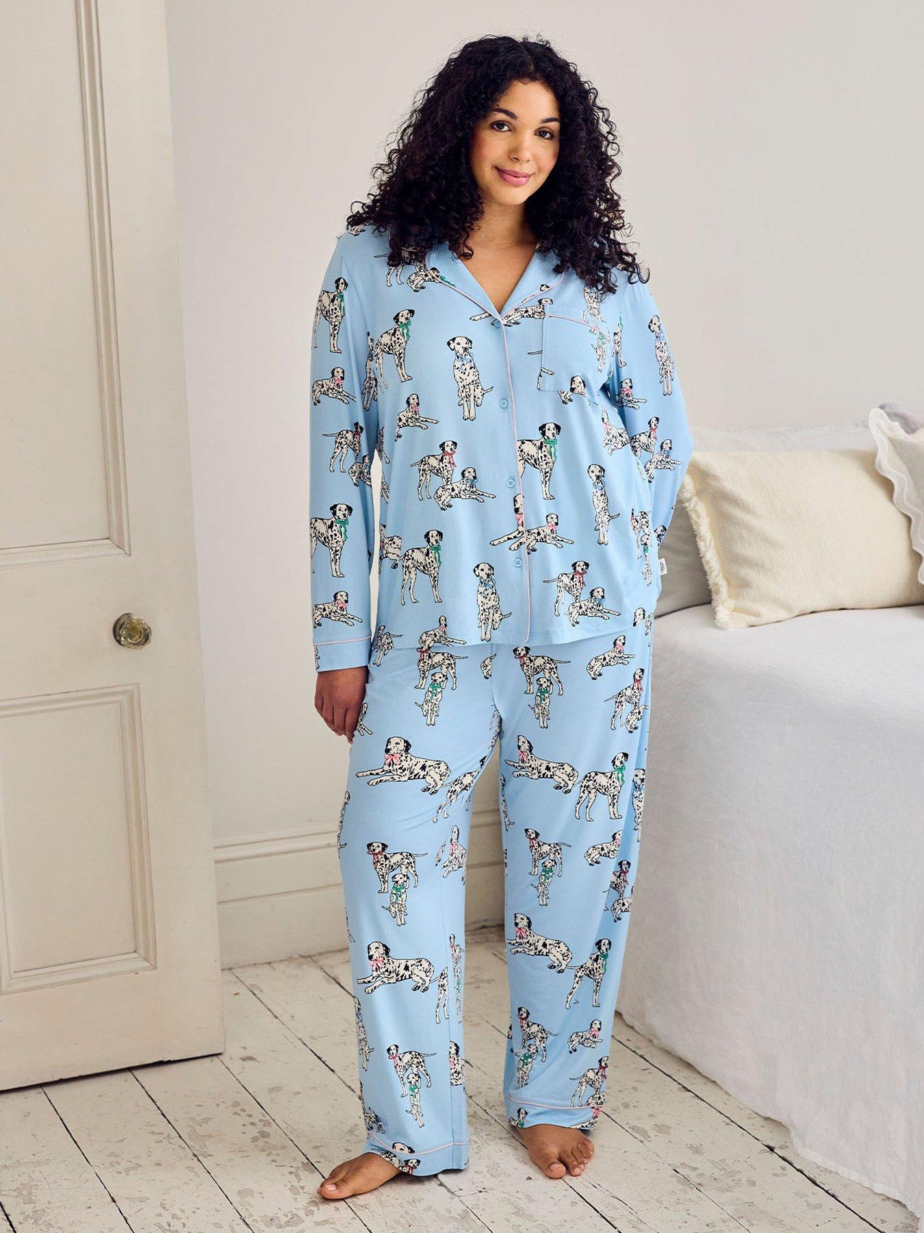 Image 6 of 7 of CHELSEA PEERS Dalmation Dogs Print Long Pyjama Set - Blue