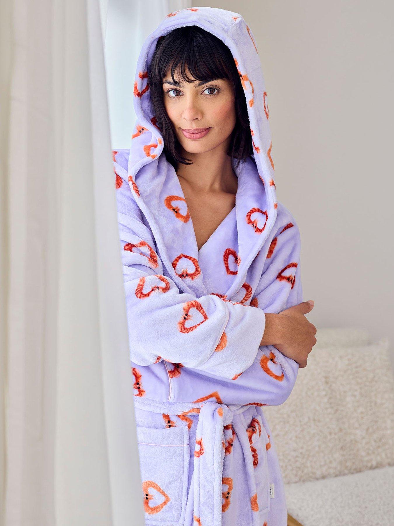 Image 5 of 5 of CHELSEA PEERS Fleece Shrimp Heart Print Dressing Gown - Lilac