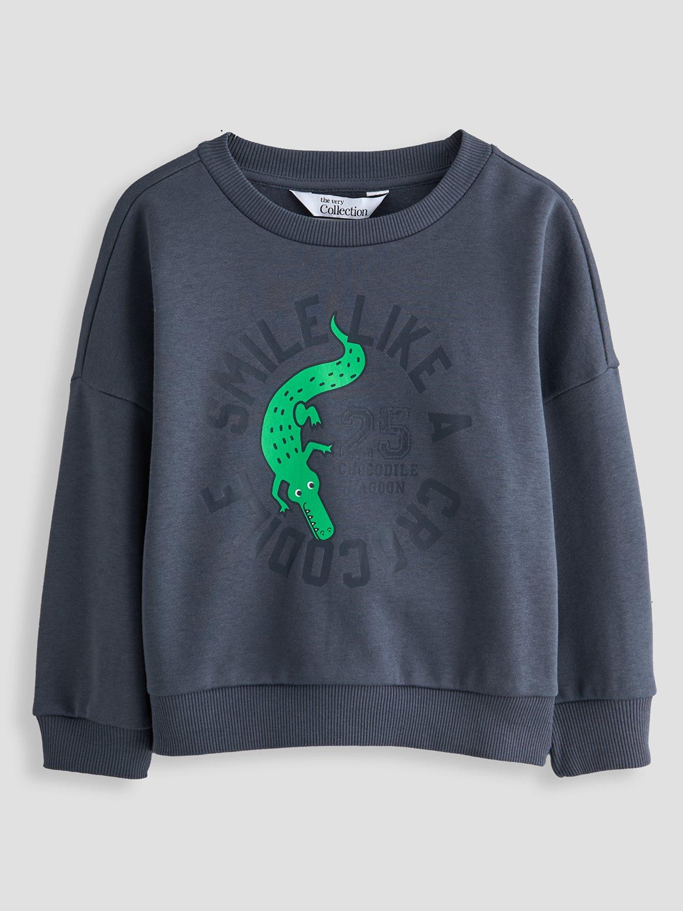The Very Collection Boys Crocodile Graphic Sweatshirt - Navy