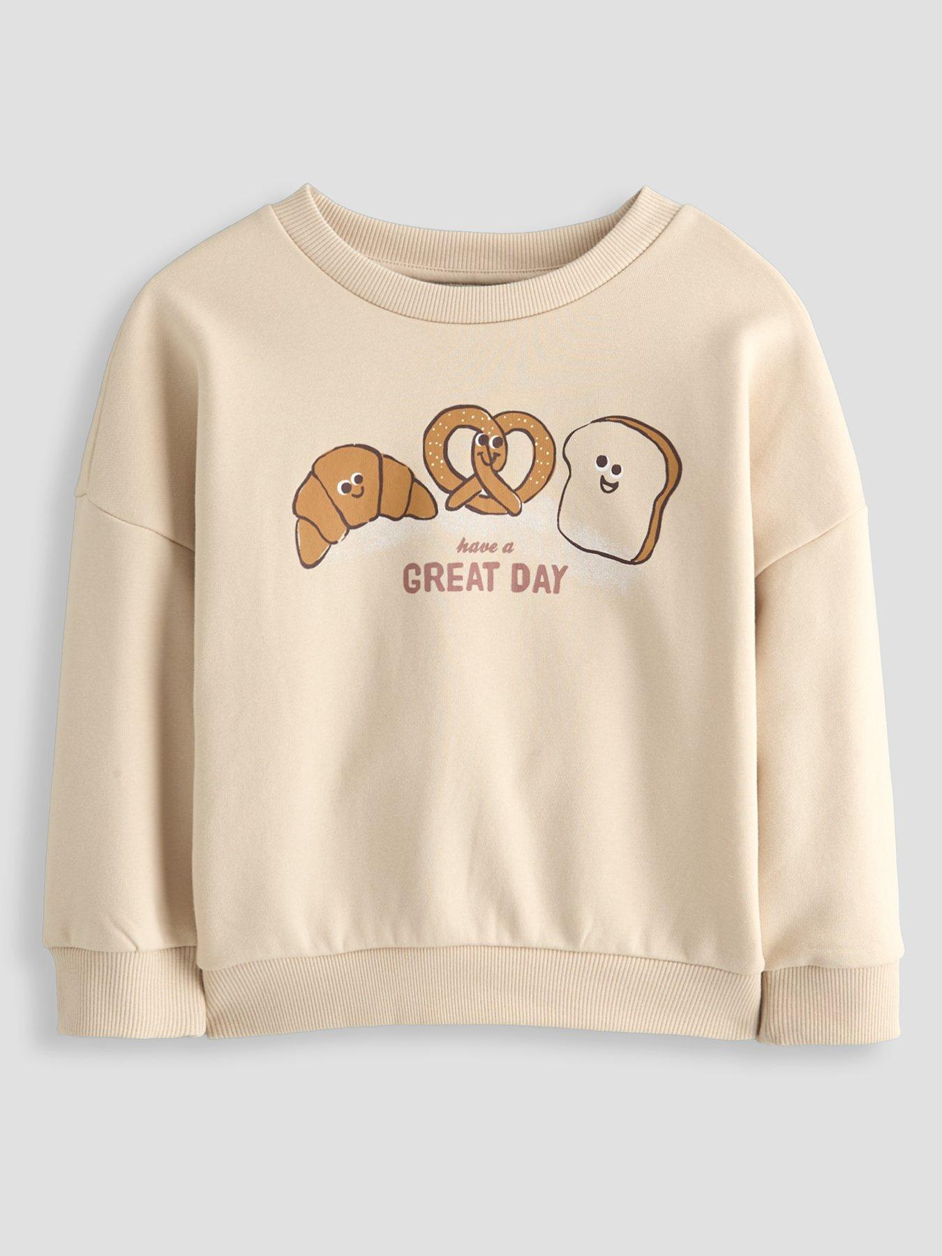 The Very Collection Girls Croissant Breakfast Graphic Sweatshirt - Beige
