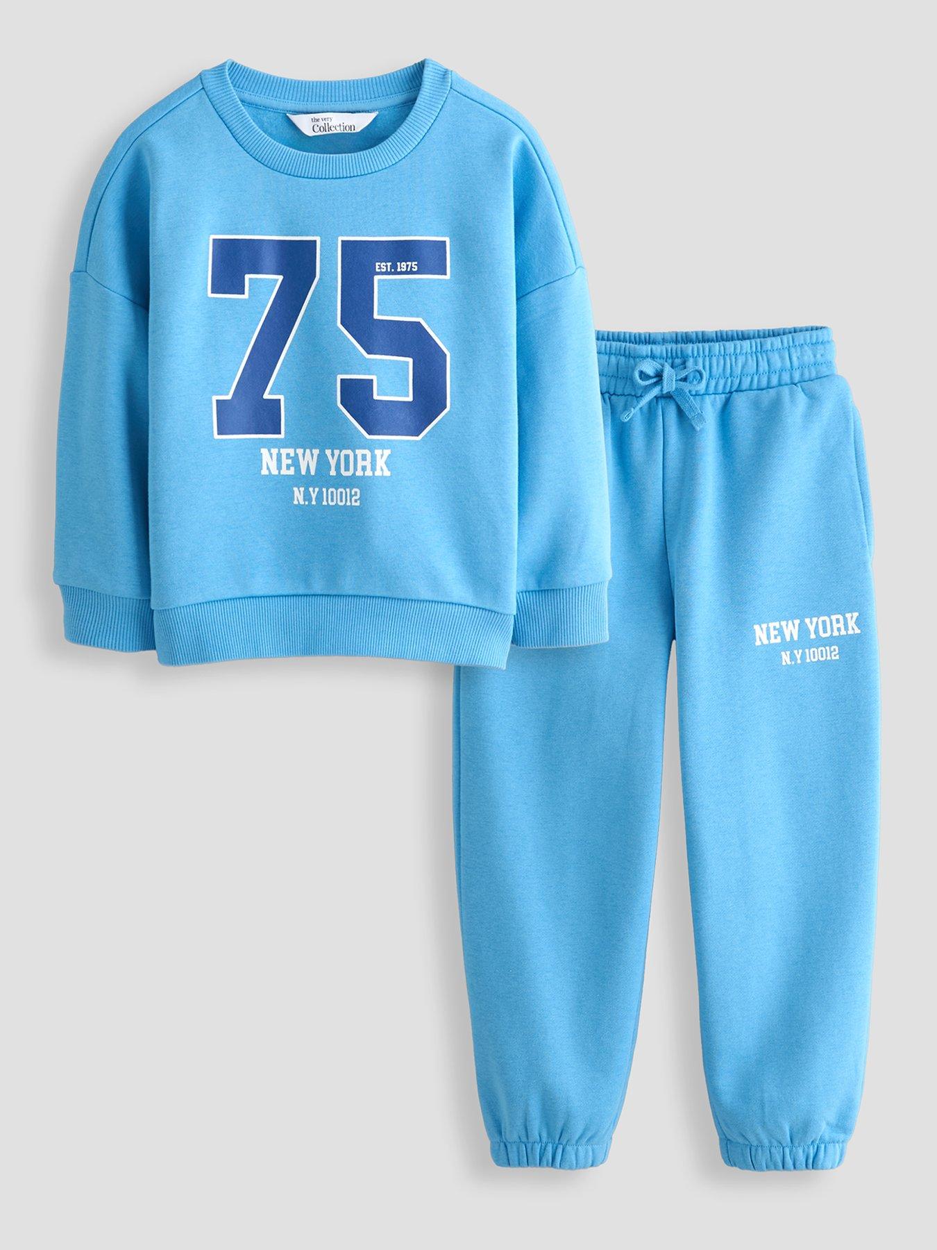 Image 1 of 5 of The Very Collection Boys Collegiate Sweatshirt And Joggers Outfit Set - Blue
