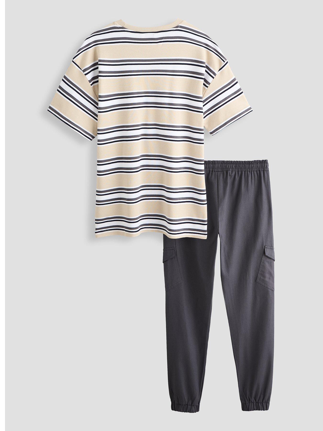 Image 2 of 6 of The Very Collection Boys Stripe T-shirt And Twill Trouser Outfit Set (3-16 years) - Multi