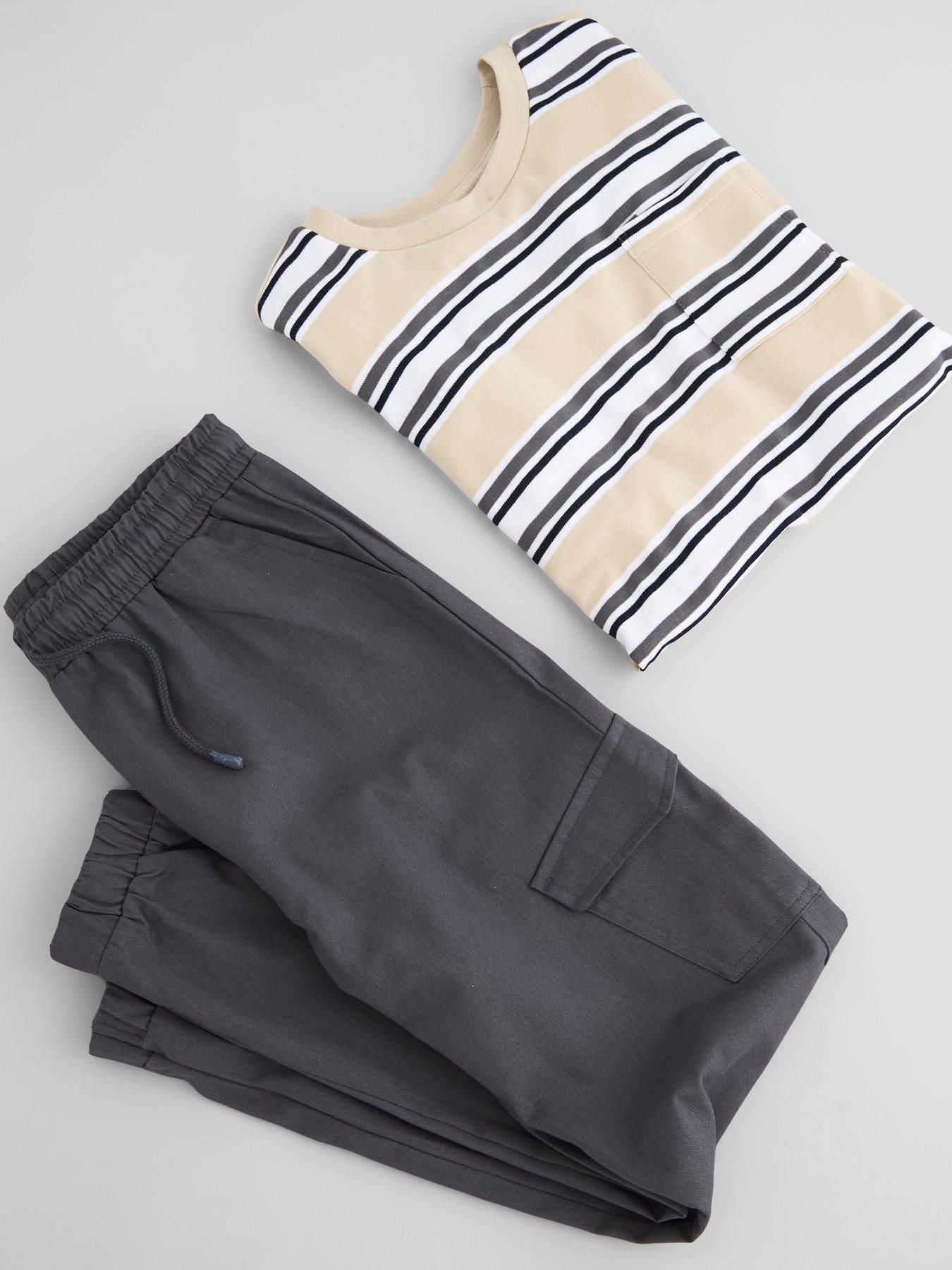 Image 3 of 6 of The Very Collection Boys Stripe T-shirt And Twill Trouser Outfit Set (3-16 years) - Multi