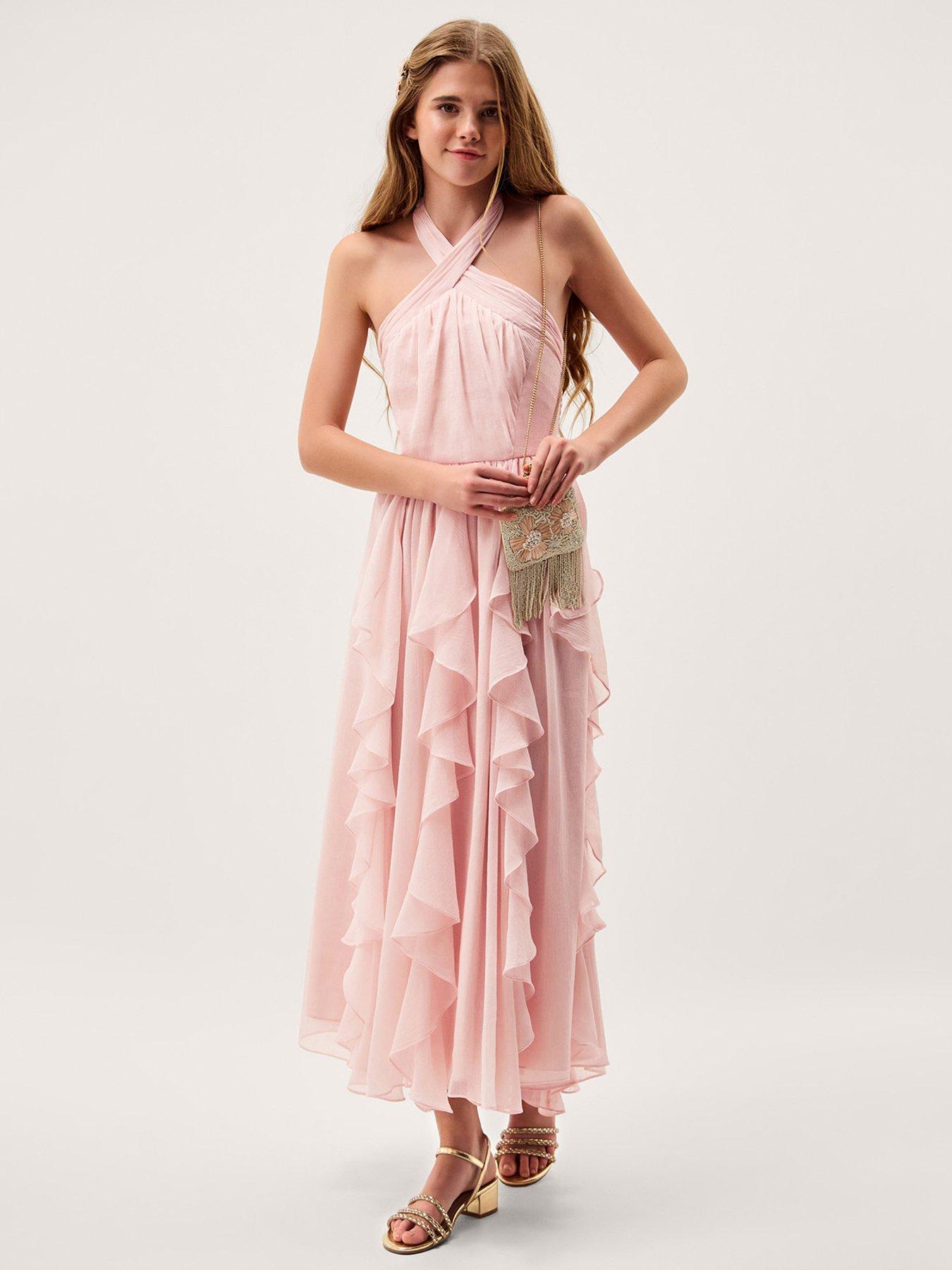 Monsoon Girls Arizona Halter Waterfall Prom Dress - Light Pink