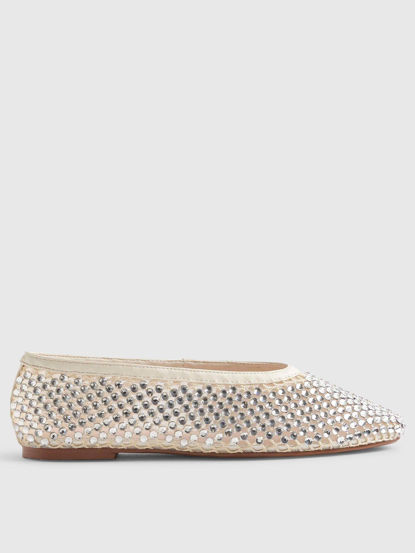 Image 2 of 6 of River Island Embellished Ballet - Cream