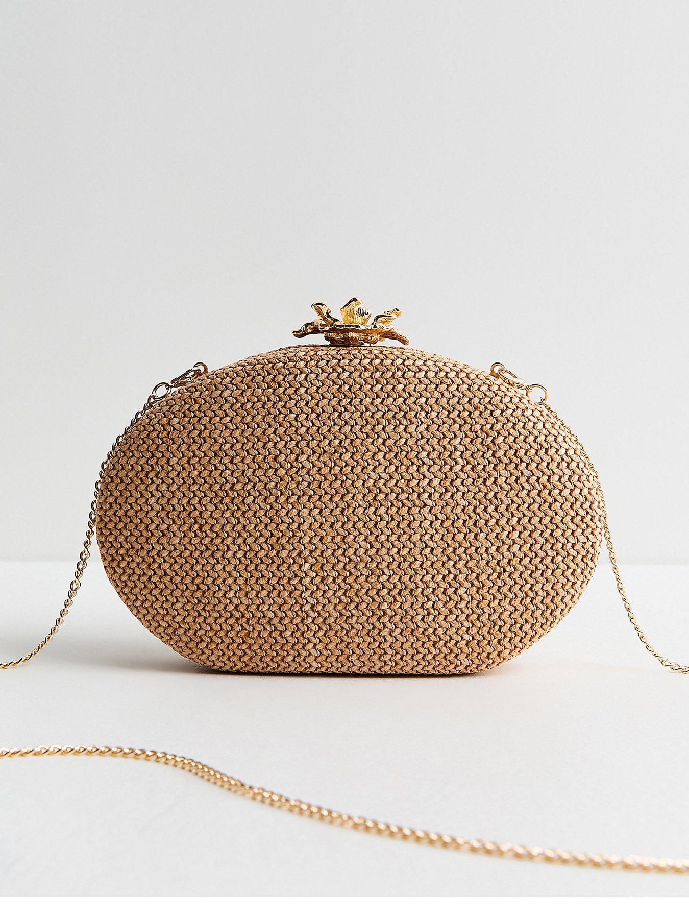 Image 2 of 4 of New Look Stone Raffia Flower Clasp Box Clutch - Stone