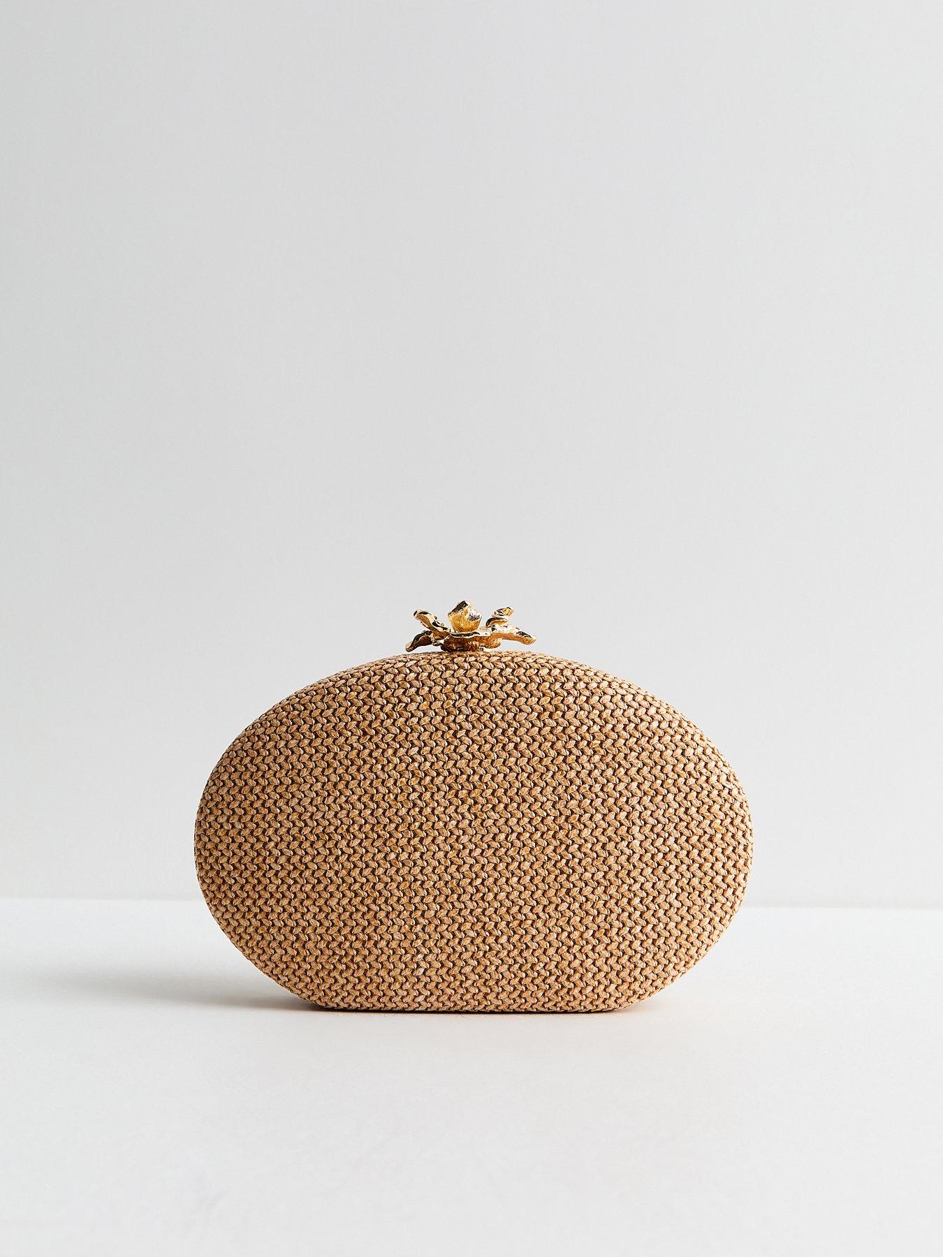 Image 3 of 4 of New Look Stone Raffia Flower Clasp Box Clutch - Stone