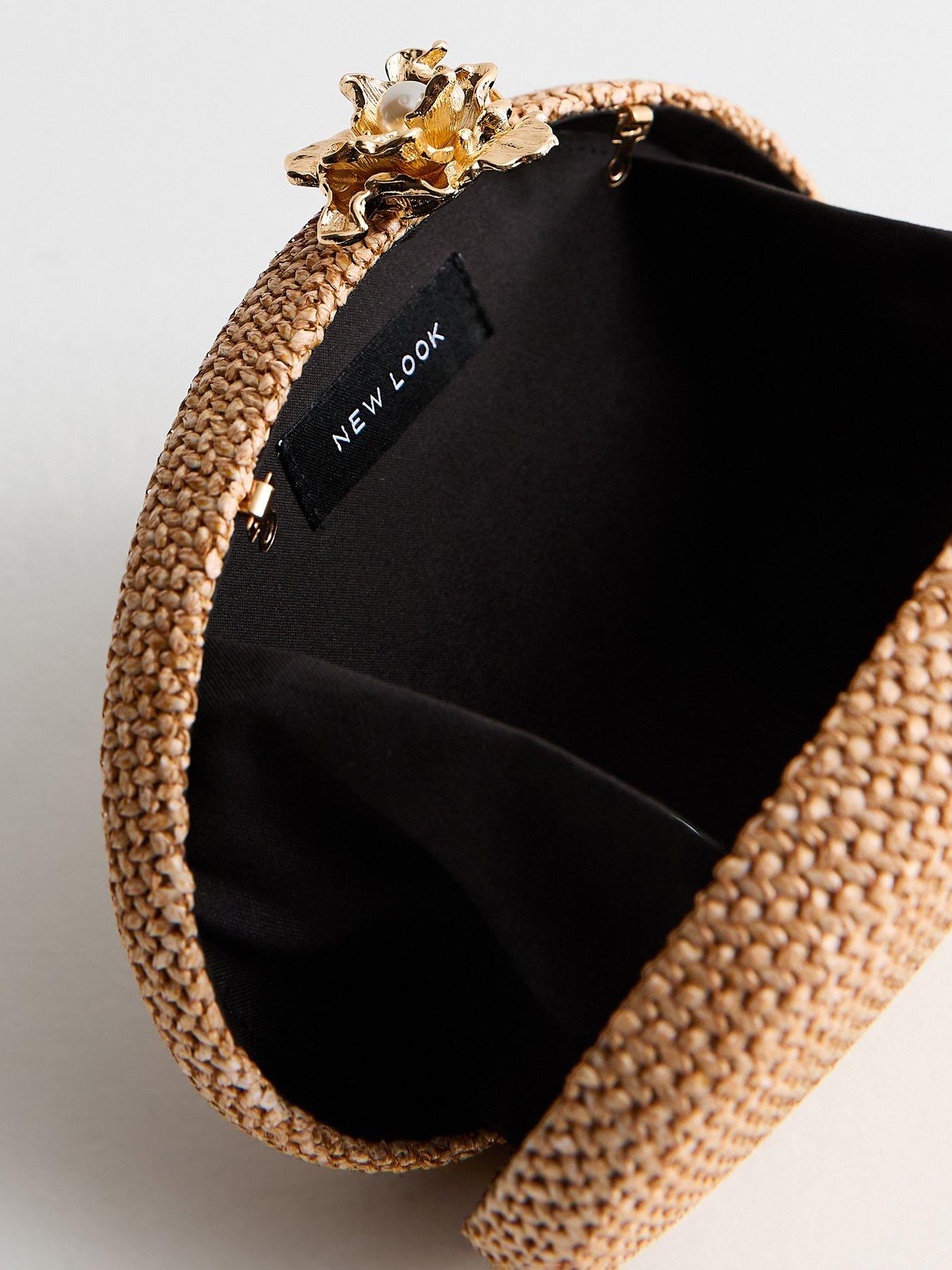 Image 4 of 4 of New Look Stone Raffia Flower Clasp Box Clutch - Stone