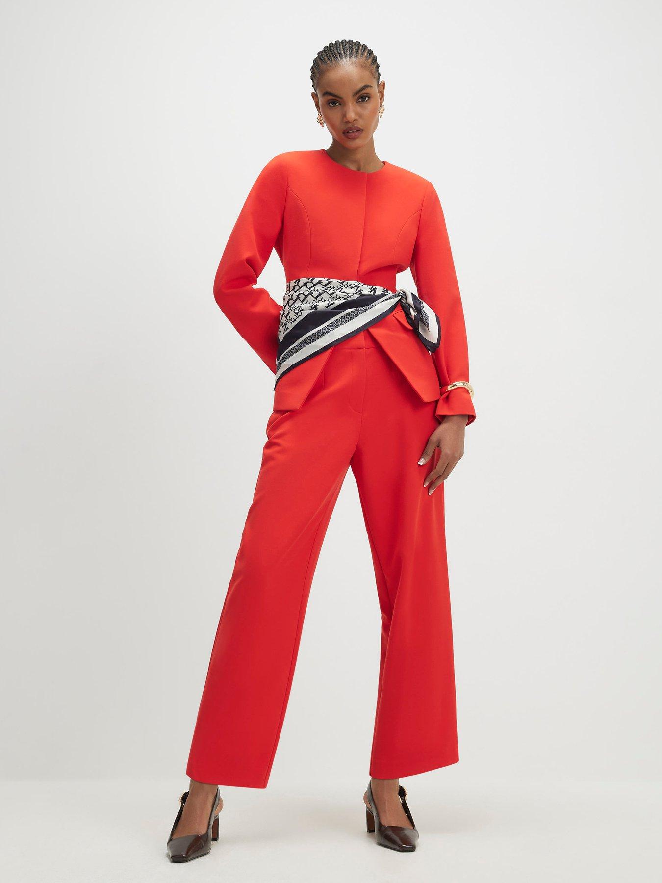 River Island Slim Straight Leg Trousers - Red