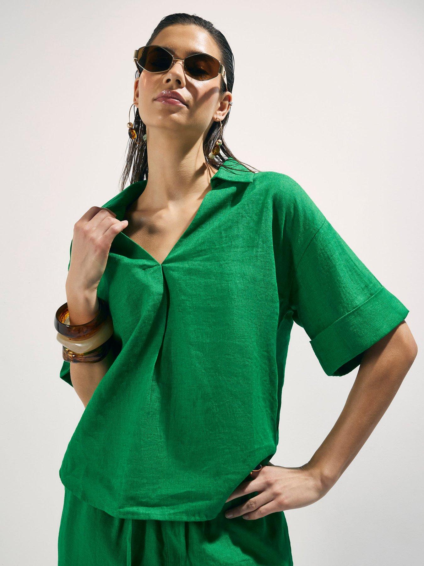 River Island Linen Blend Short Sleeve Co-ord Shirt - Green