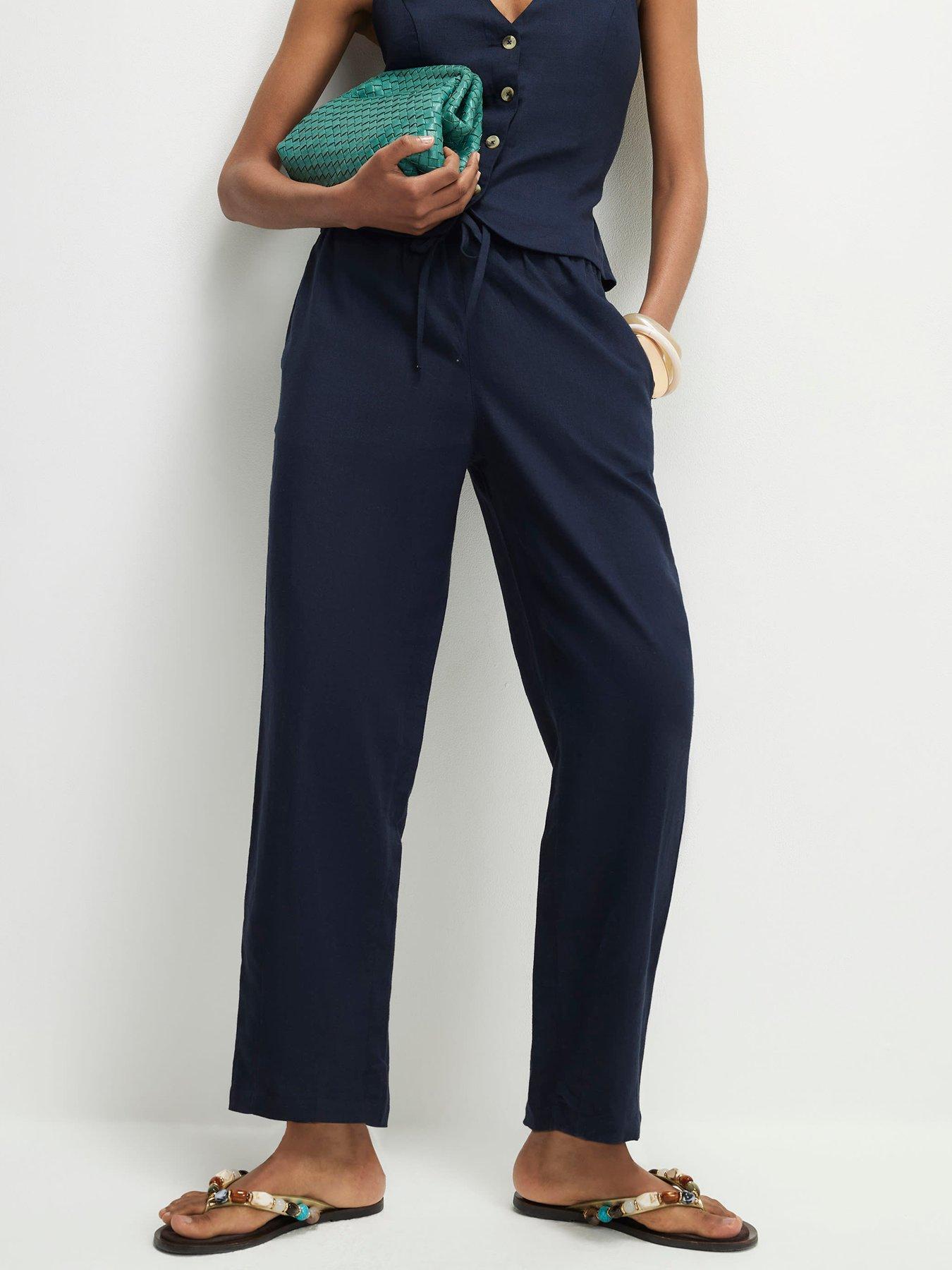 River Island Linen Co-ord Tapered Trousers - Navy