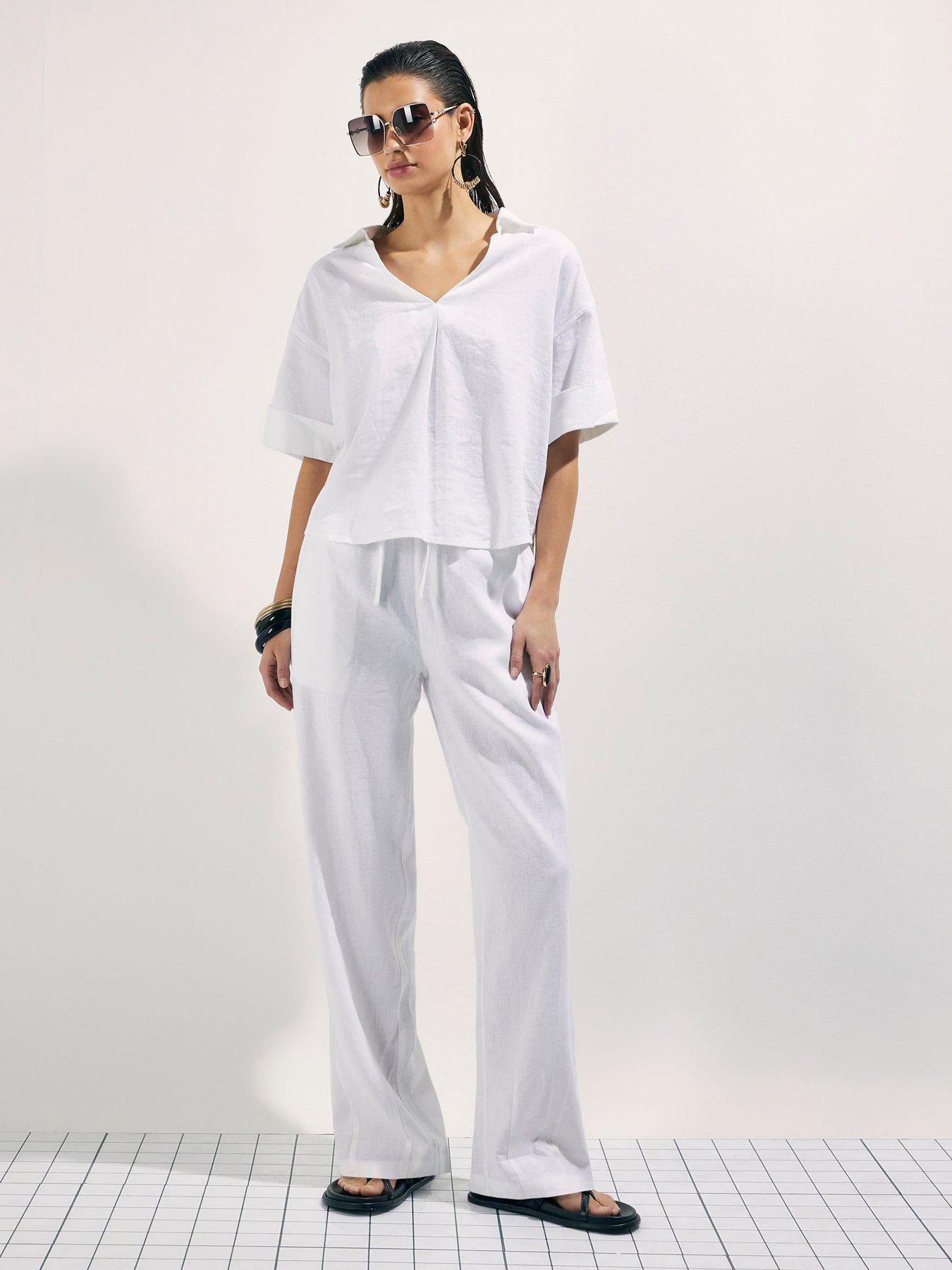 River Island White Linen Tapered Trousers Co-ord