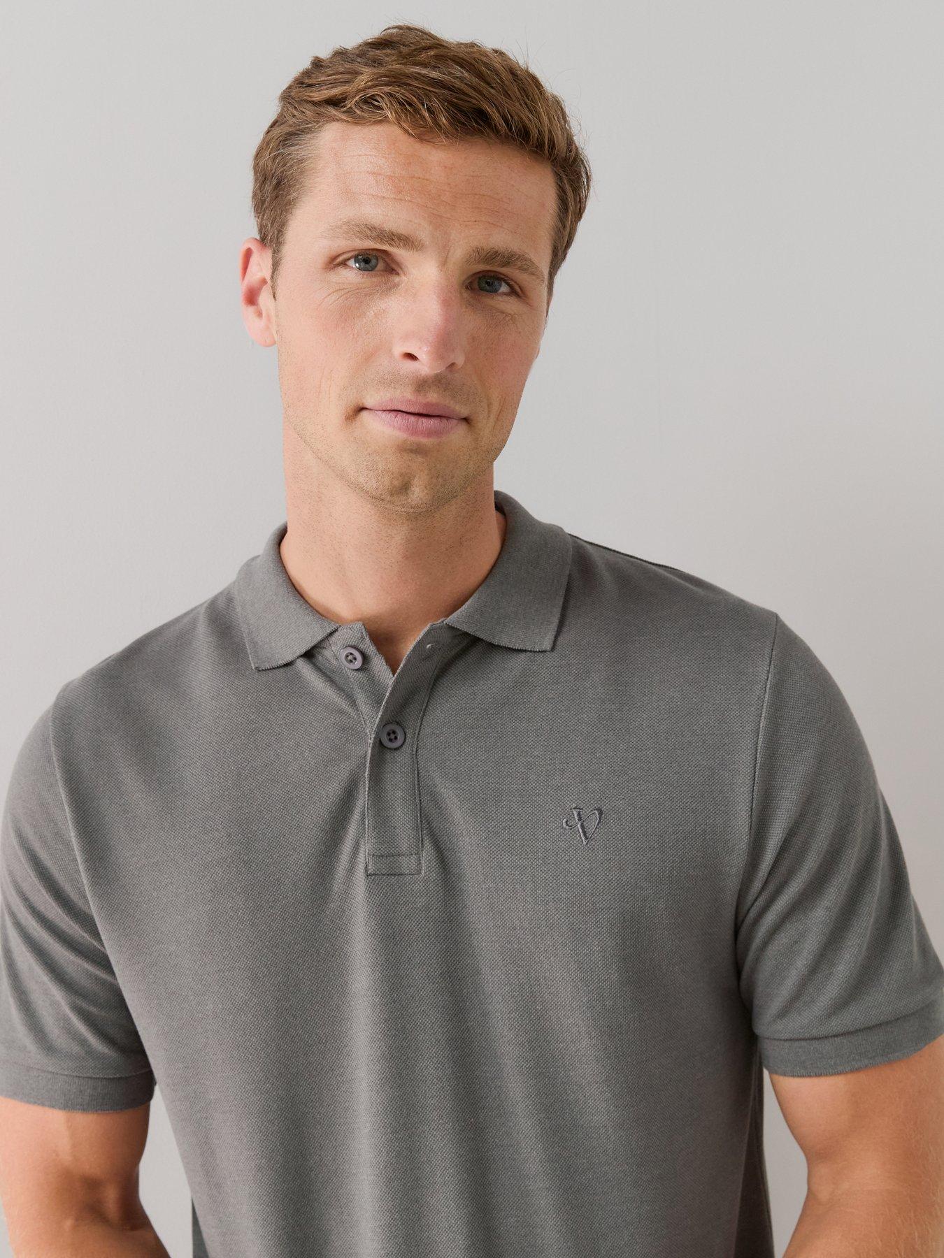 Image 4 of 6 of The Very Collection Short Sleeve Pique Polo Shirt - Charcoal